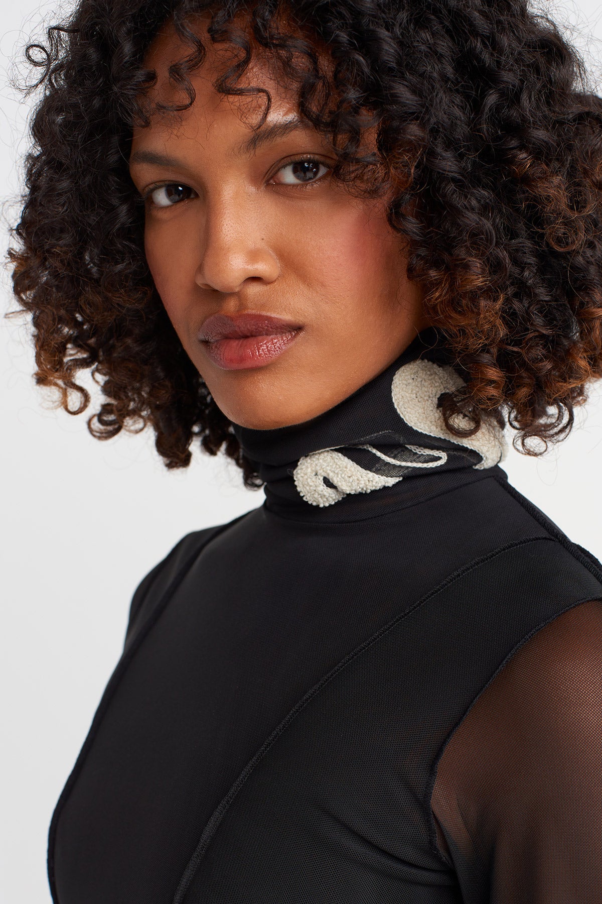 Siyah-Natur Yakası Nakışlı Tül Bluz-K251011022