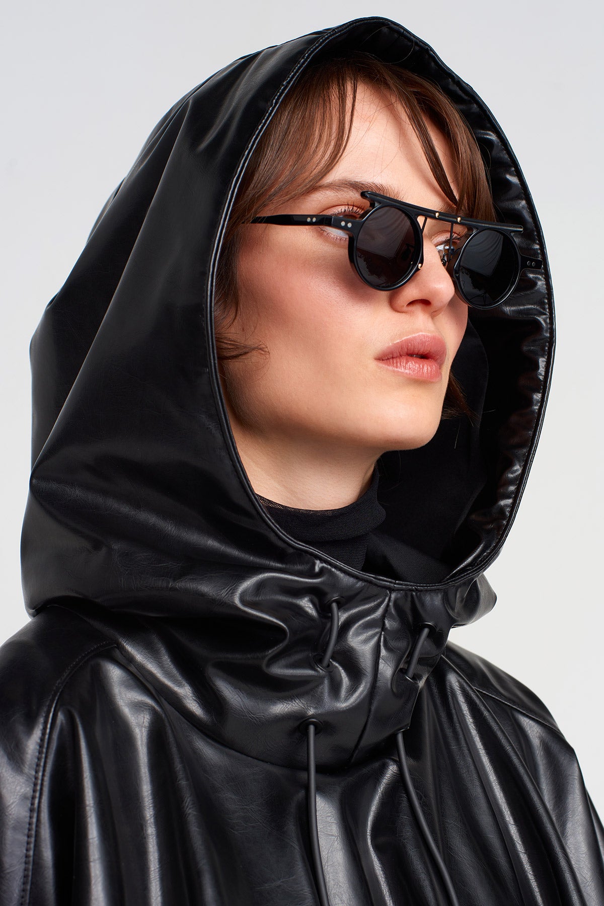 Siyah Vegan Deri Sweatshirt-K251011034