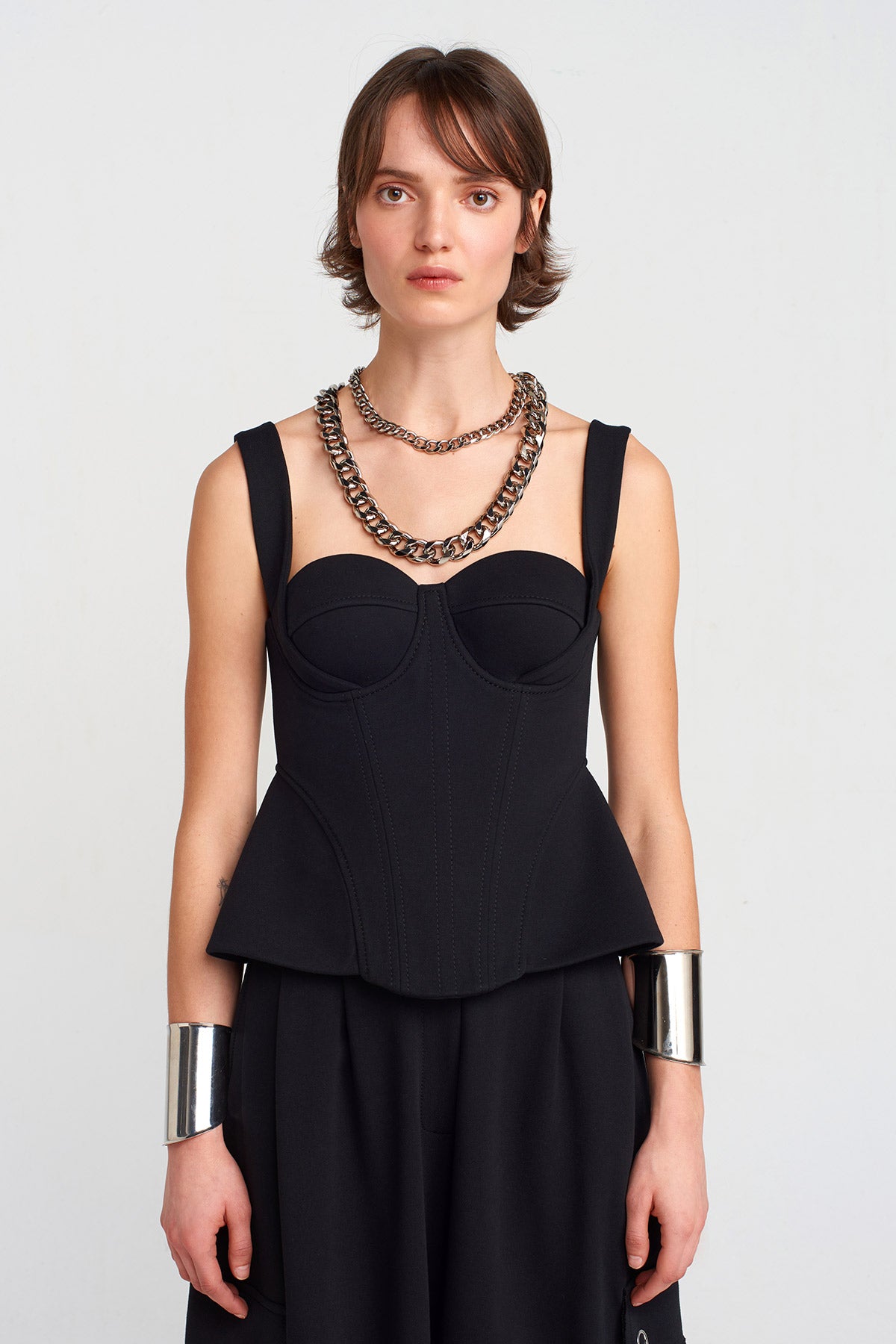 Siyah Kalın Askılı Korse Top-K251011039