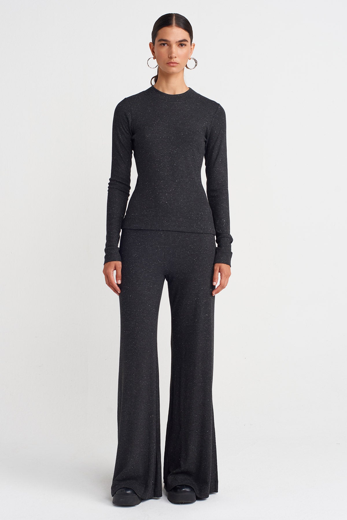 بلوزة كورسيه دانتيل فضية بلون أنثراسايت ميلانج - K251011105