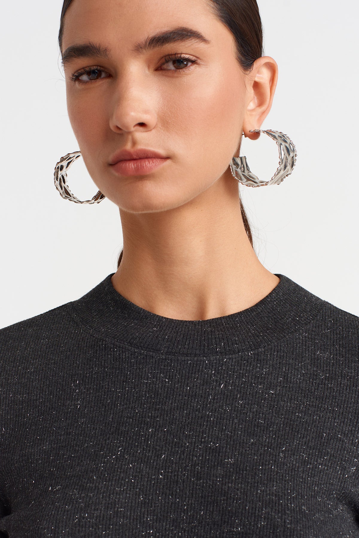 بلوزة كورسيه دانتيل فضية بلون أنثراسايت ميلانج - K251011105