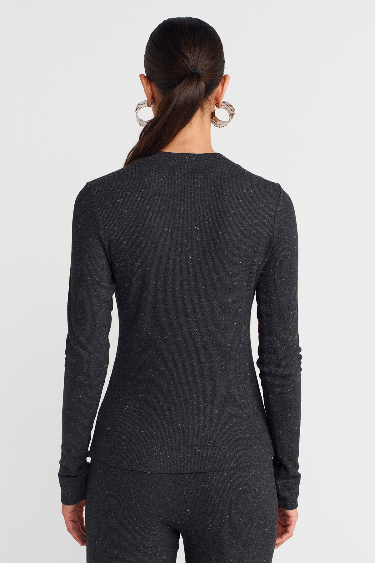 بلوزة كورسيه دانتيل فضية بلون أنثراسايت ميلانج - K251011105