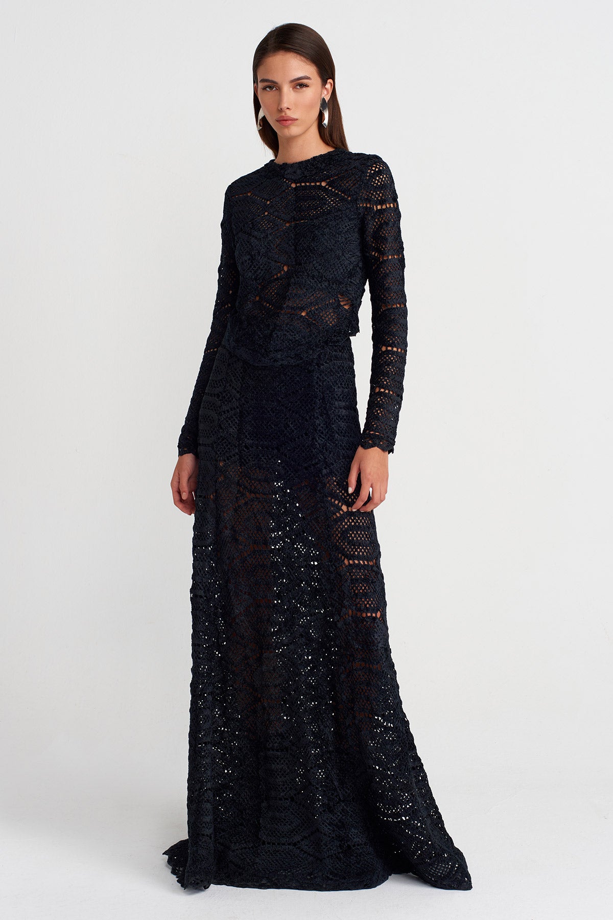 Black Oval Cut Textured Lace Blouse-K251011129