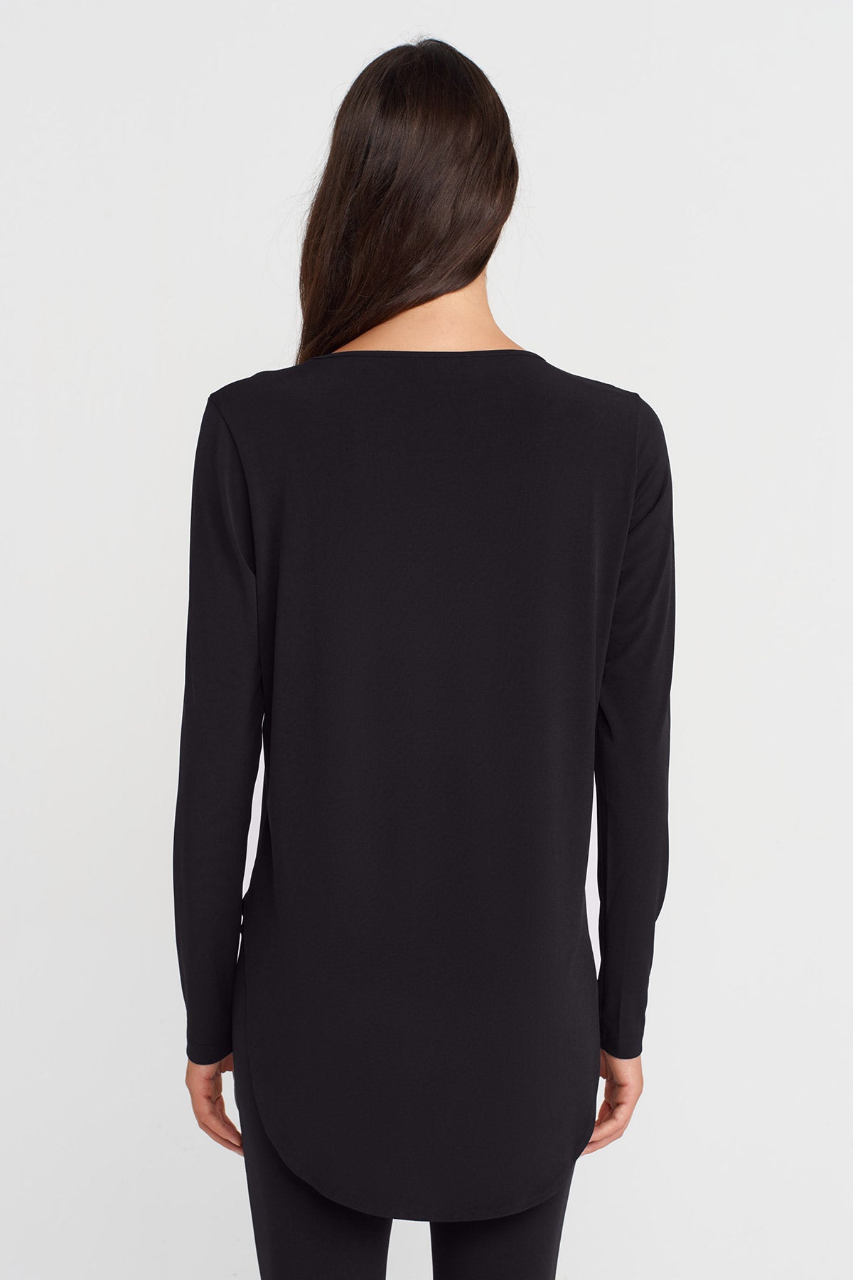 Siyah Uzun Kol Jarse T-shirt-K251011136
