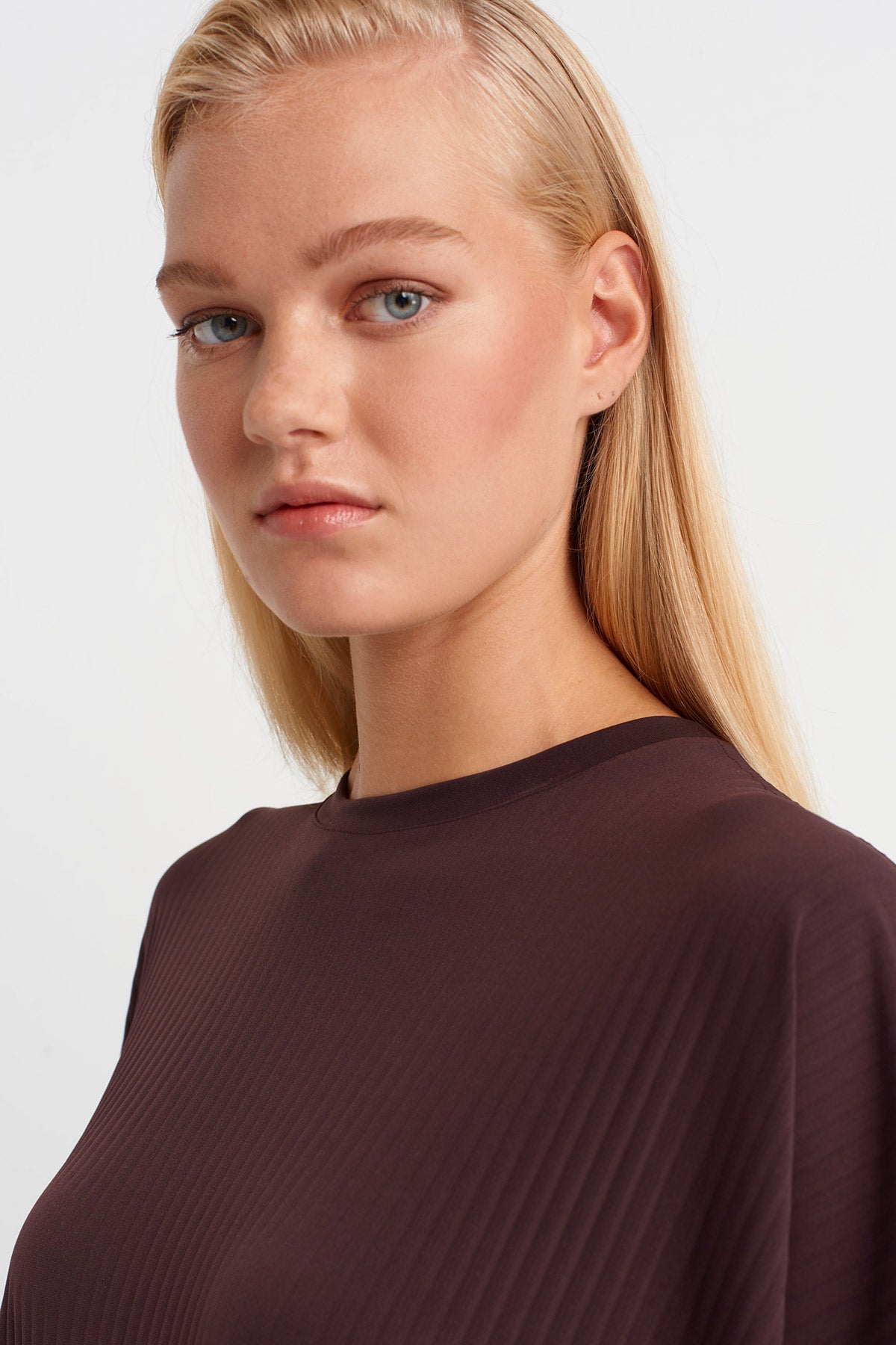 Koyu Mor Piliseli Oversize T-Shirt-K251011137