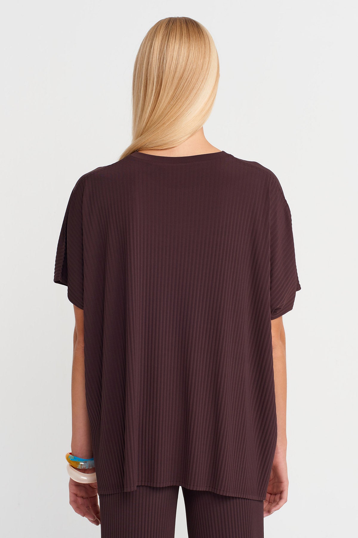 Koyu Mor Piliseli Oversize T-Shirt-K251011137