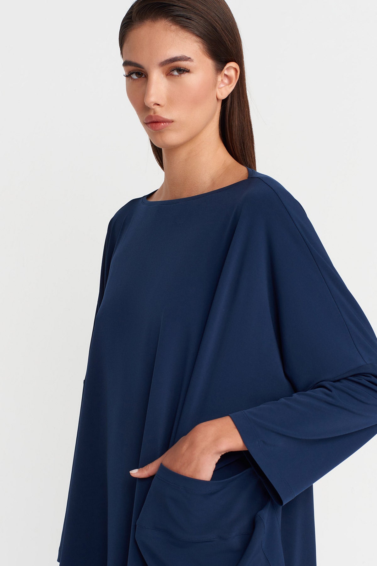 Black Blue Oversize Jersey Blouse-K251011139