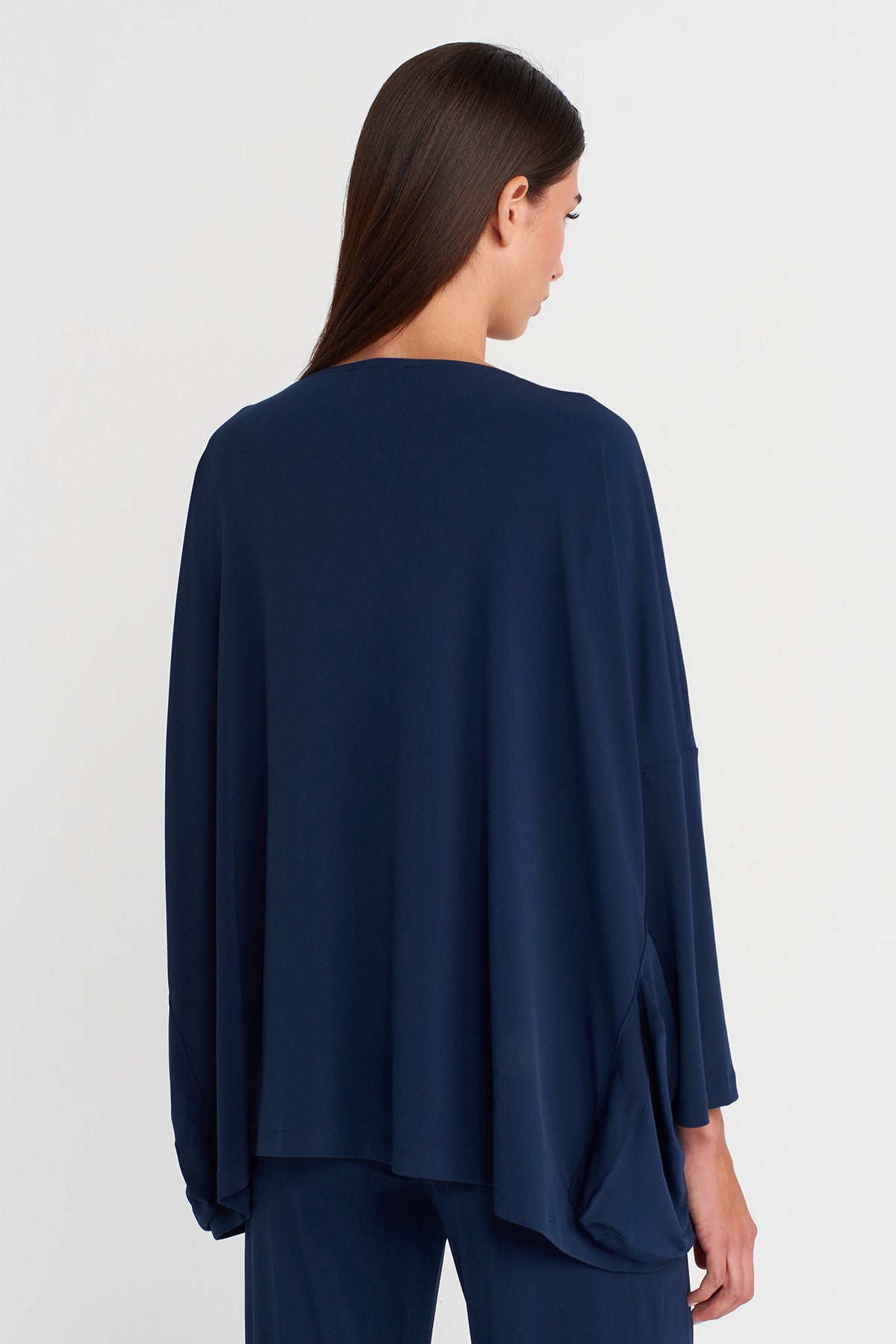 Black Blue Oversize Jersey Blouse-K251011139