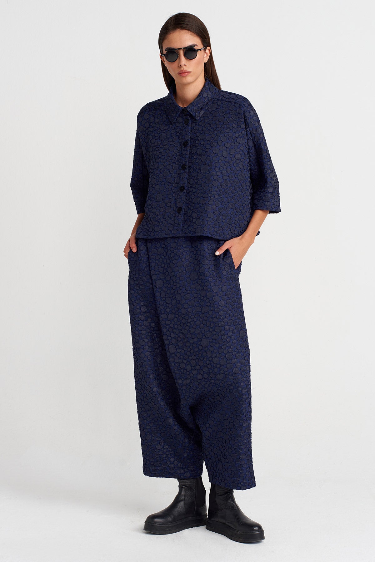 Purple Jacquard Short Shirt-K251011141