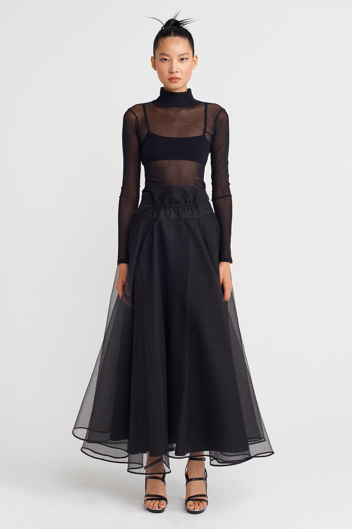 Black High Waist Fluffy Organza Skirt-K252012019