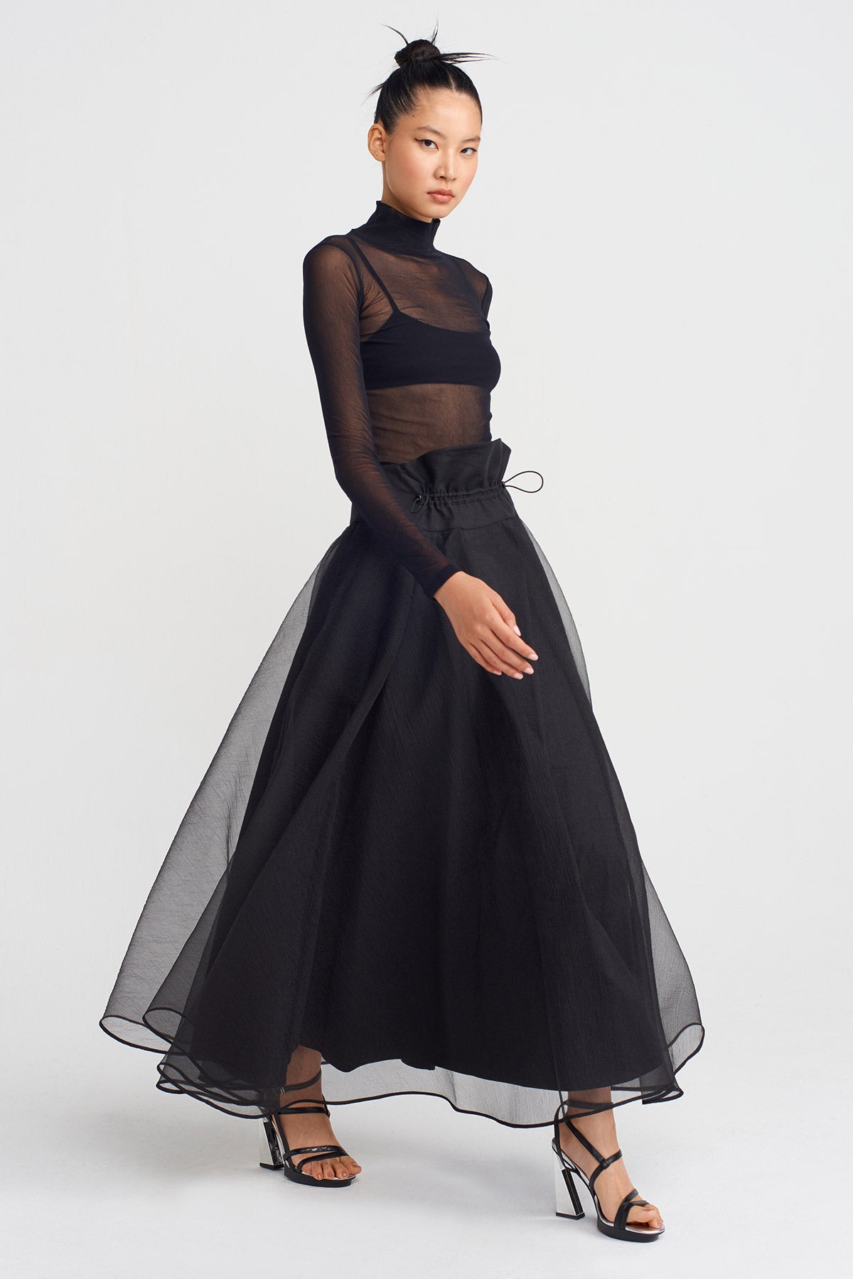 Black High Waist Fluffy Organza Skirt-K252012019