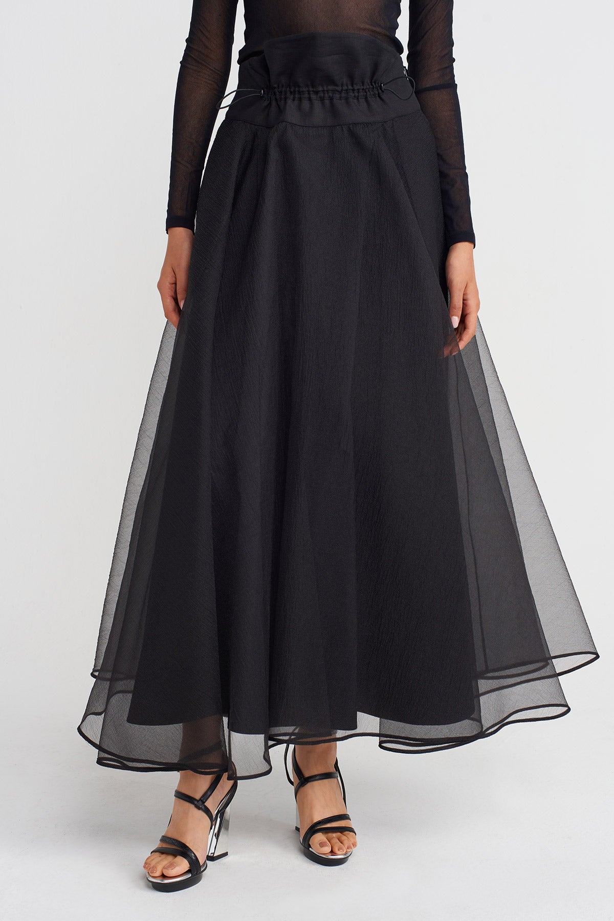 Black High Waist Fluffy Organza Skirt-K252012019
