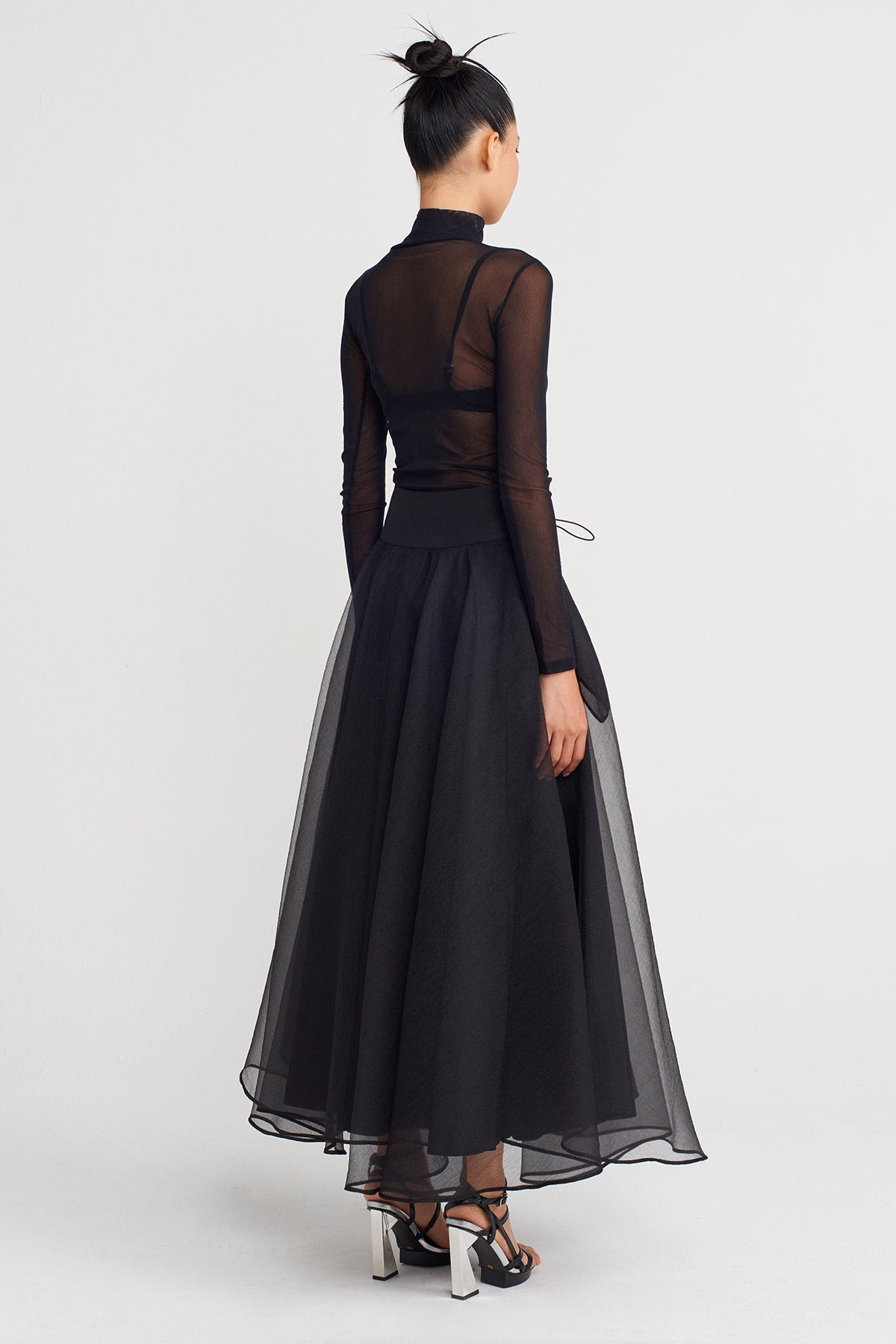 Black High Waist Fluffy Organza Skirt-K252012019