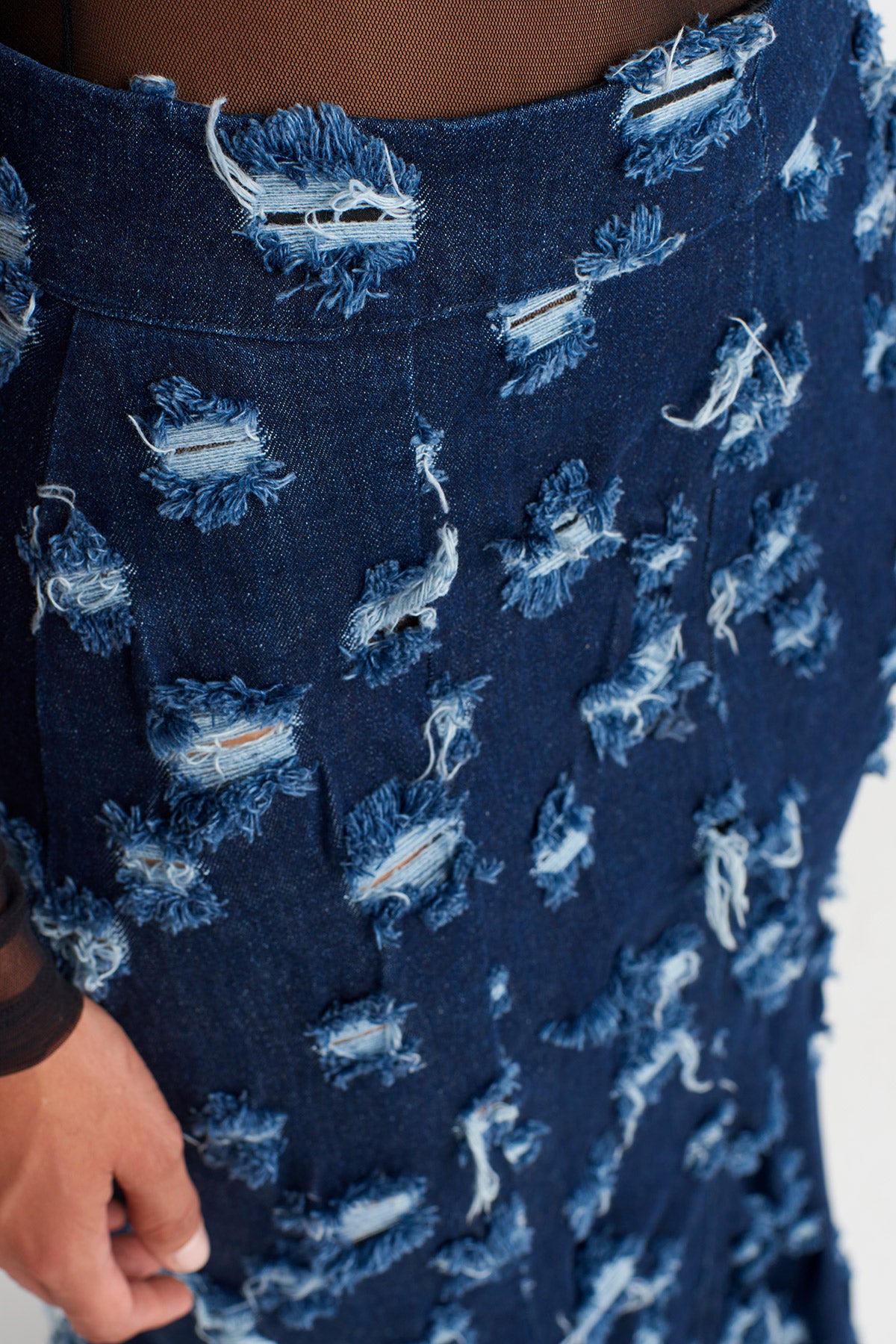 Indigo Ripped Fish Shape Denim Skirt-K252012022