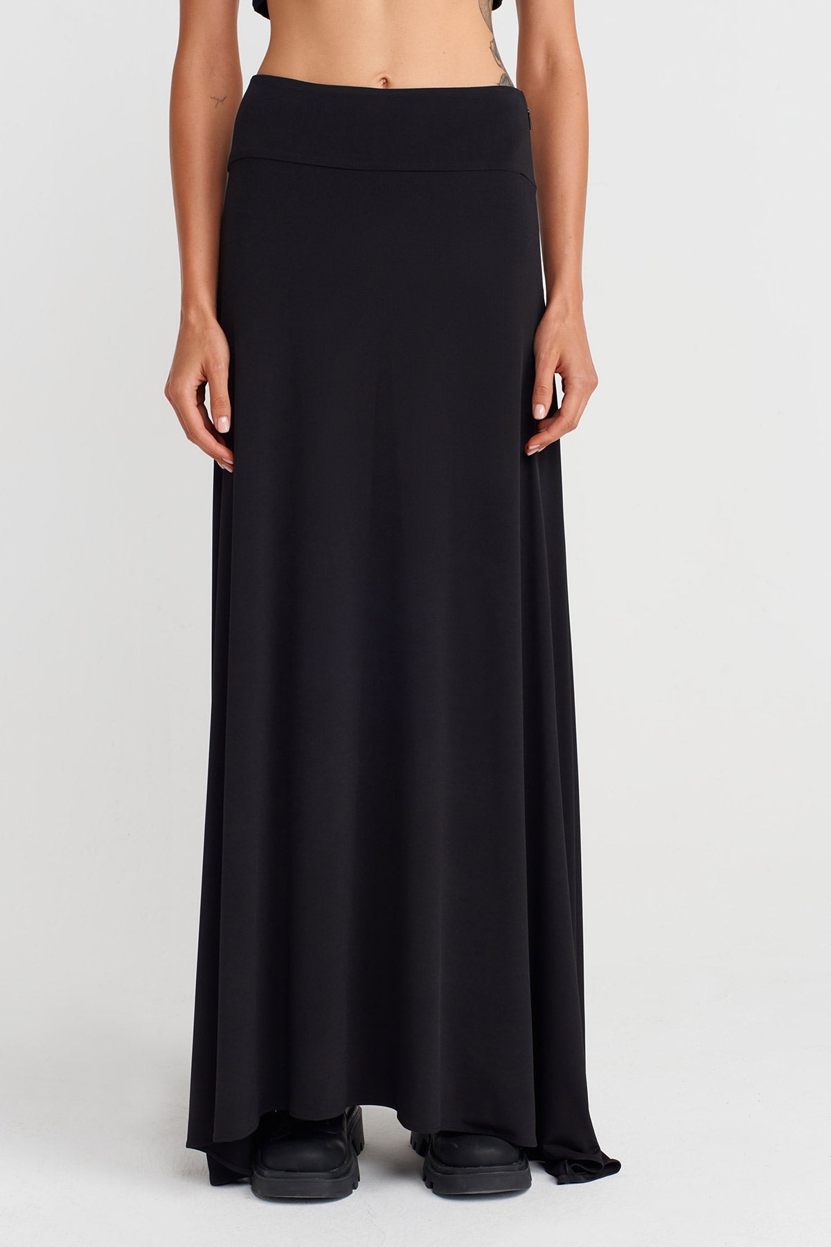 Black Long A-Cut Jersey Skirt-K252012027