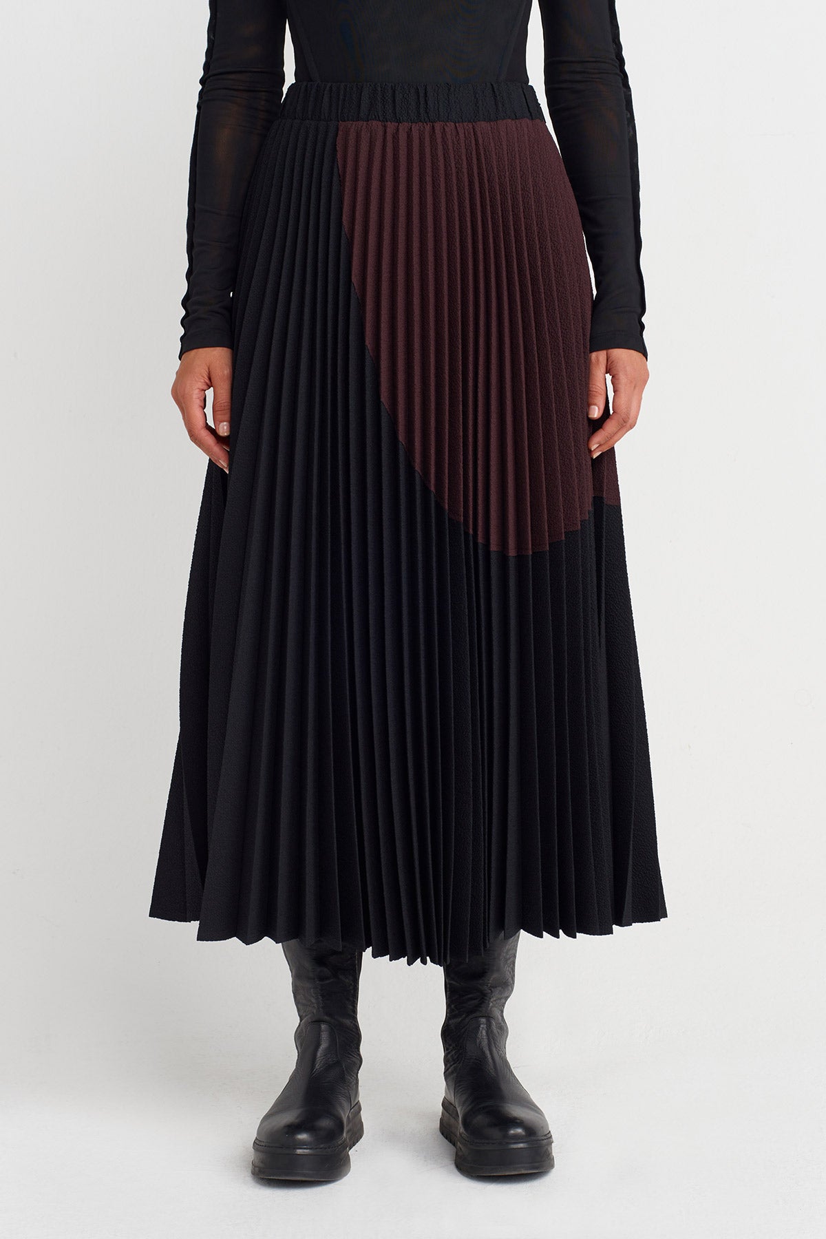 Multicolor Renk Bloklu Piliseli Etek-K252012028