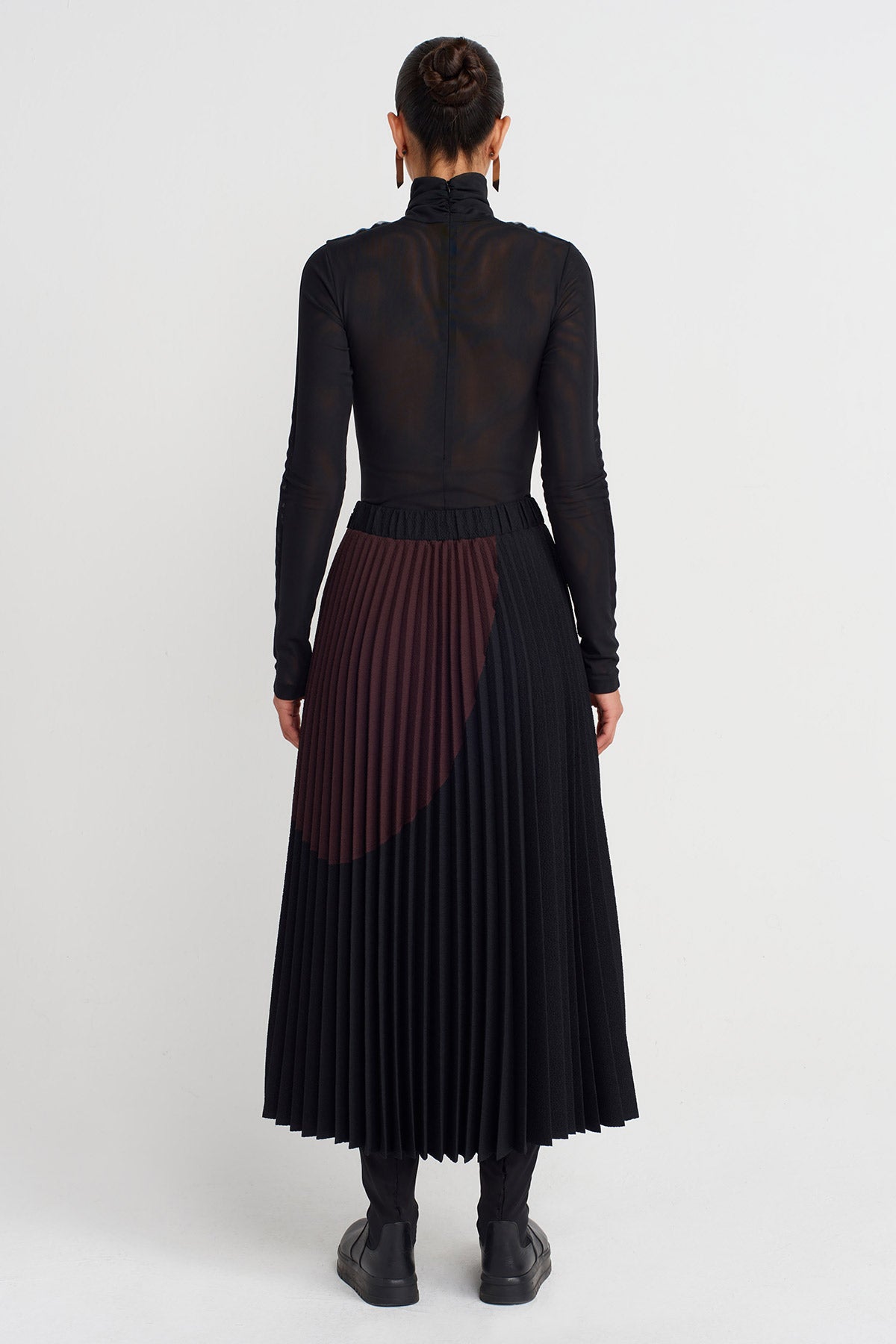 Multicolor Renk Bloklu Piliseli Etek-K252012028