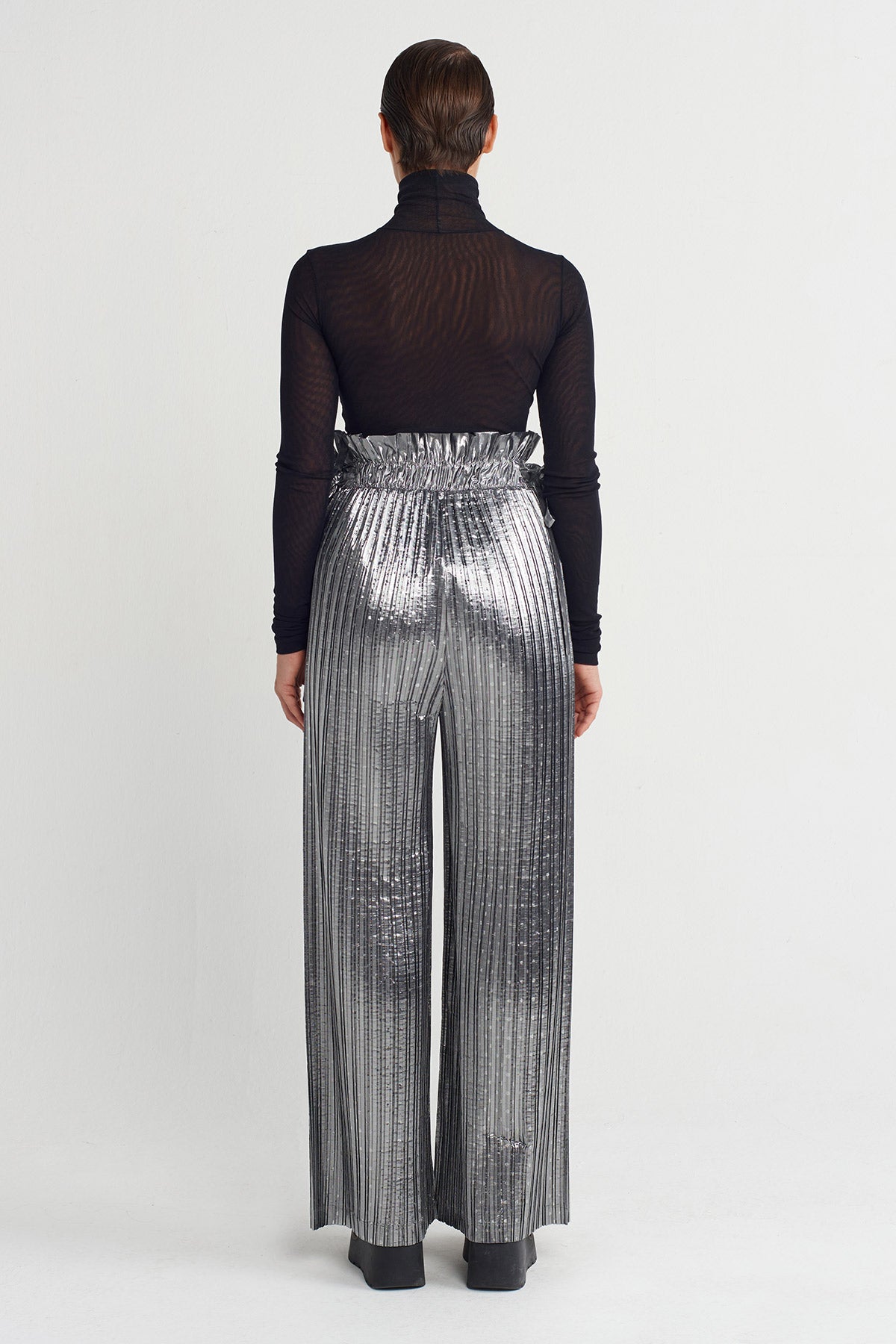 Gümüş Yüksek Bel Plise Pantolon-K253013010