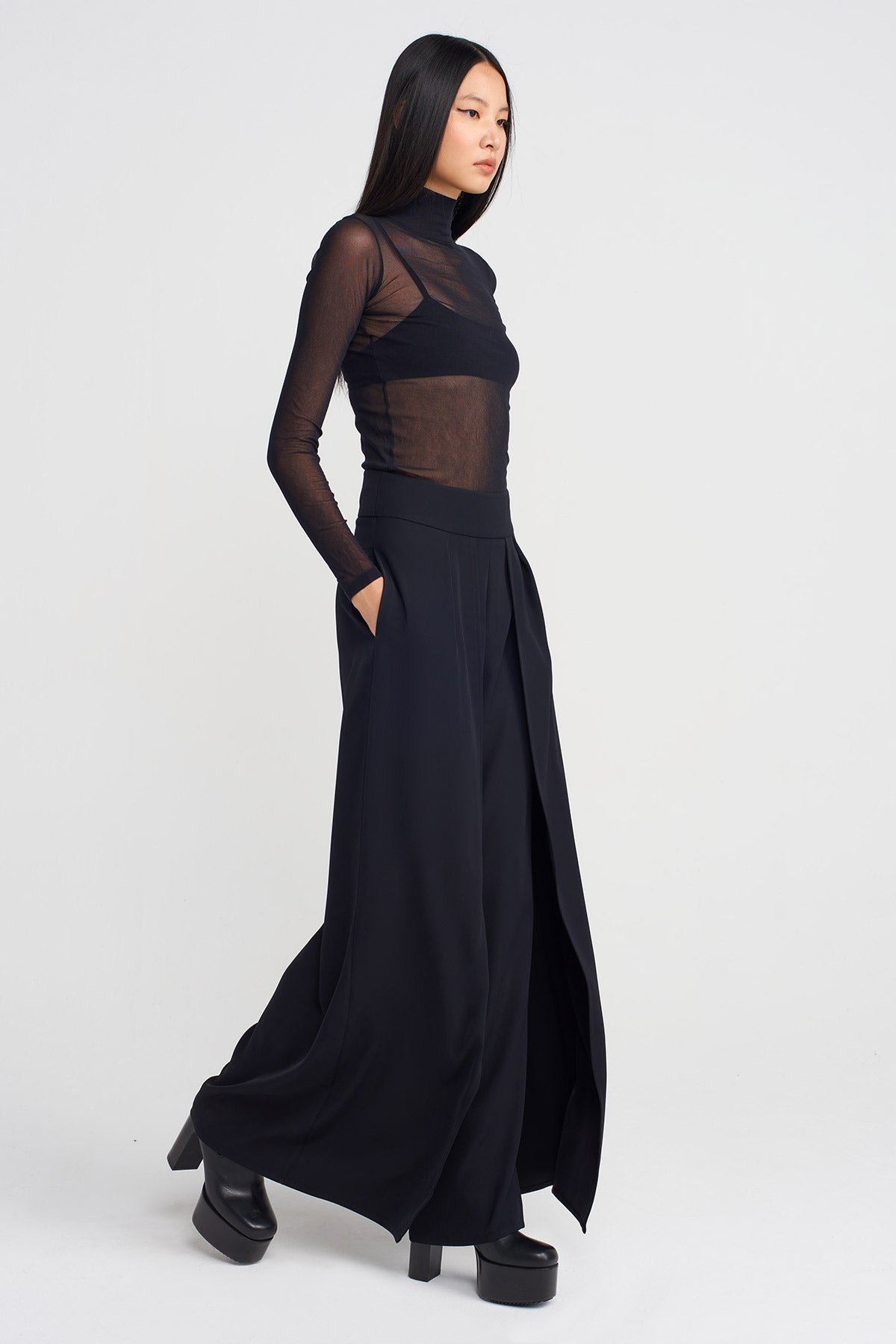 Black High Waist Loose Trousers-K253013030