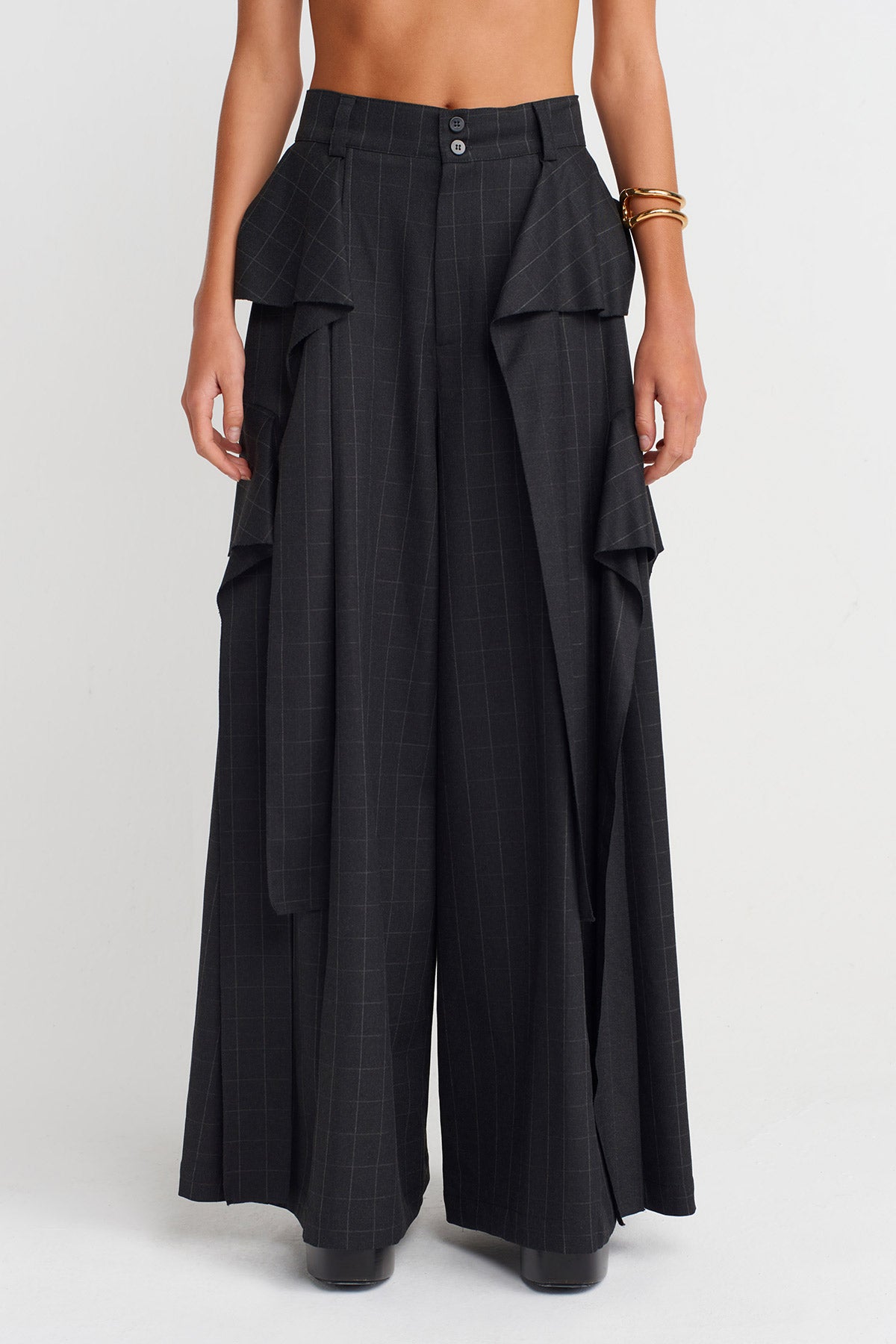 Ekose Detaylı Palazzo Pantolon-K253013041