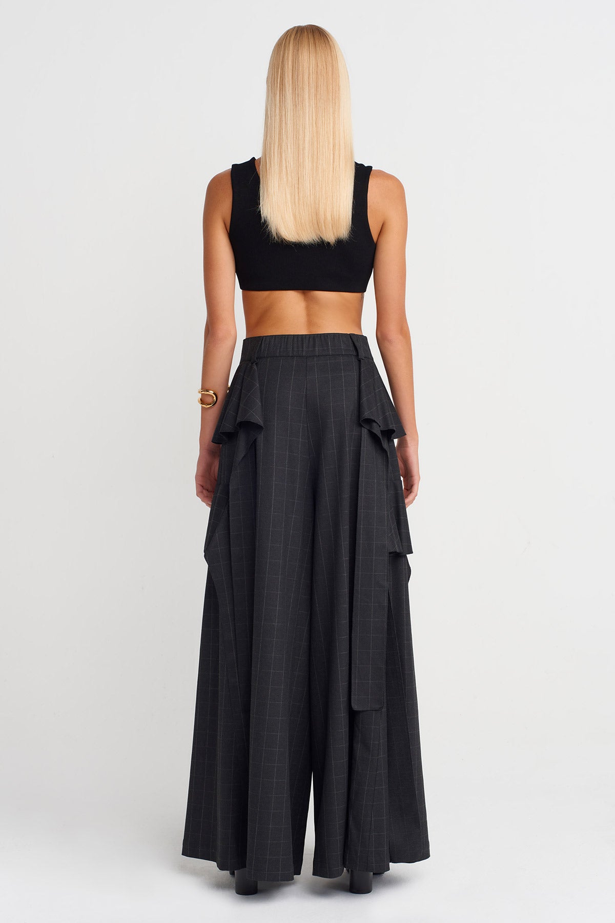 Ekose Detaylı Palazzo Pantolon-K253013041