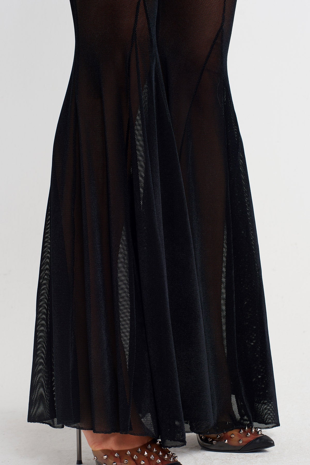 Siyah Siyah Tül Flare Paça Pantolon-K253013059