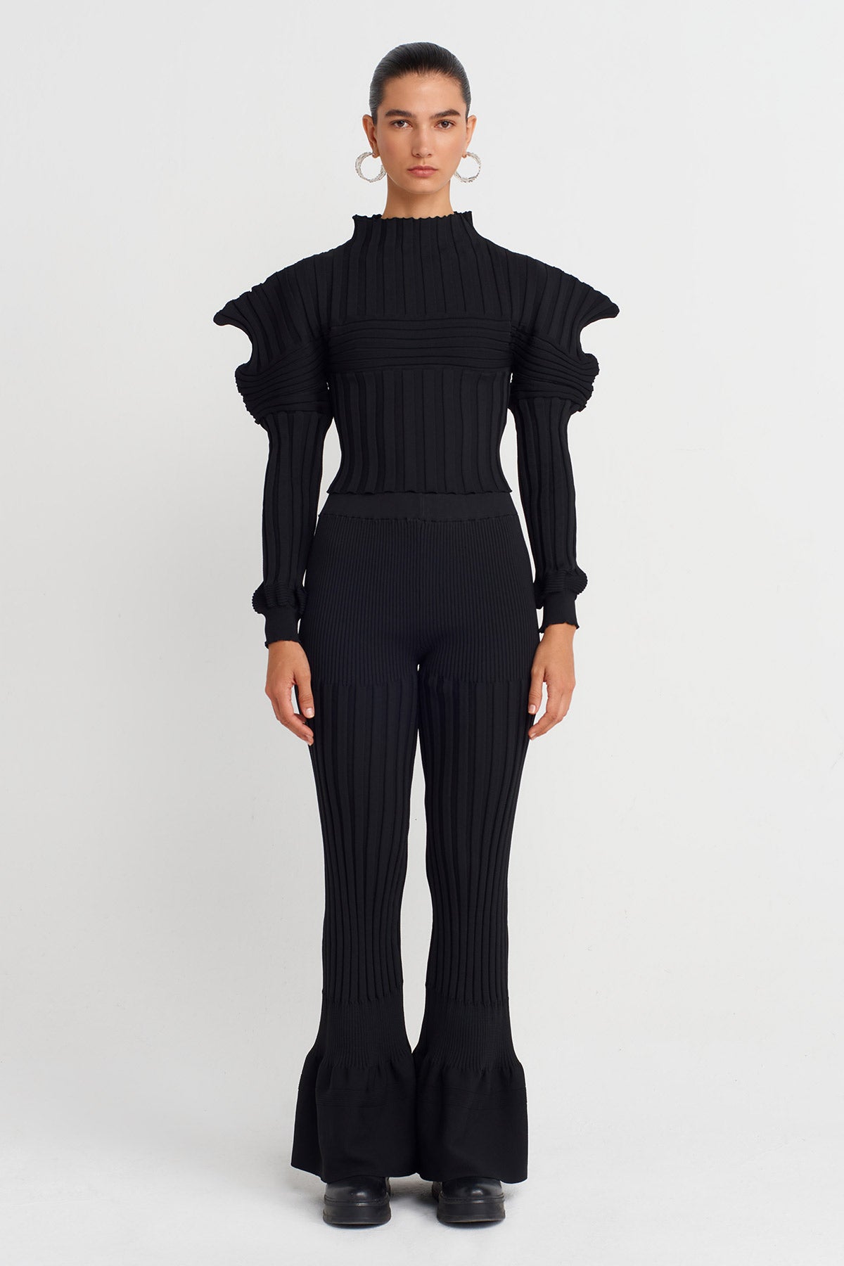 Siyah Yüksek Bel Triko Pantolon-K253013068