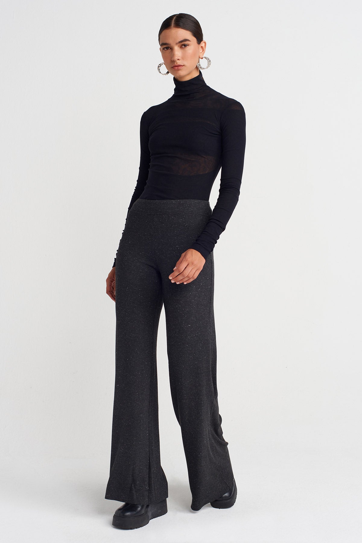 Antrasit Melanj Gümüşlü Keşkorse Pantolon-K253013070