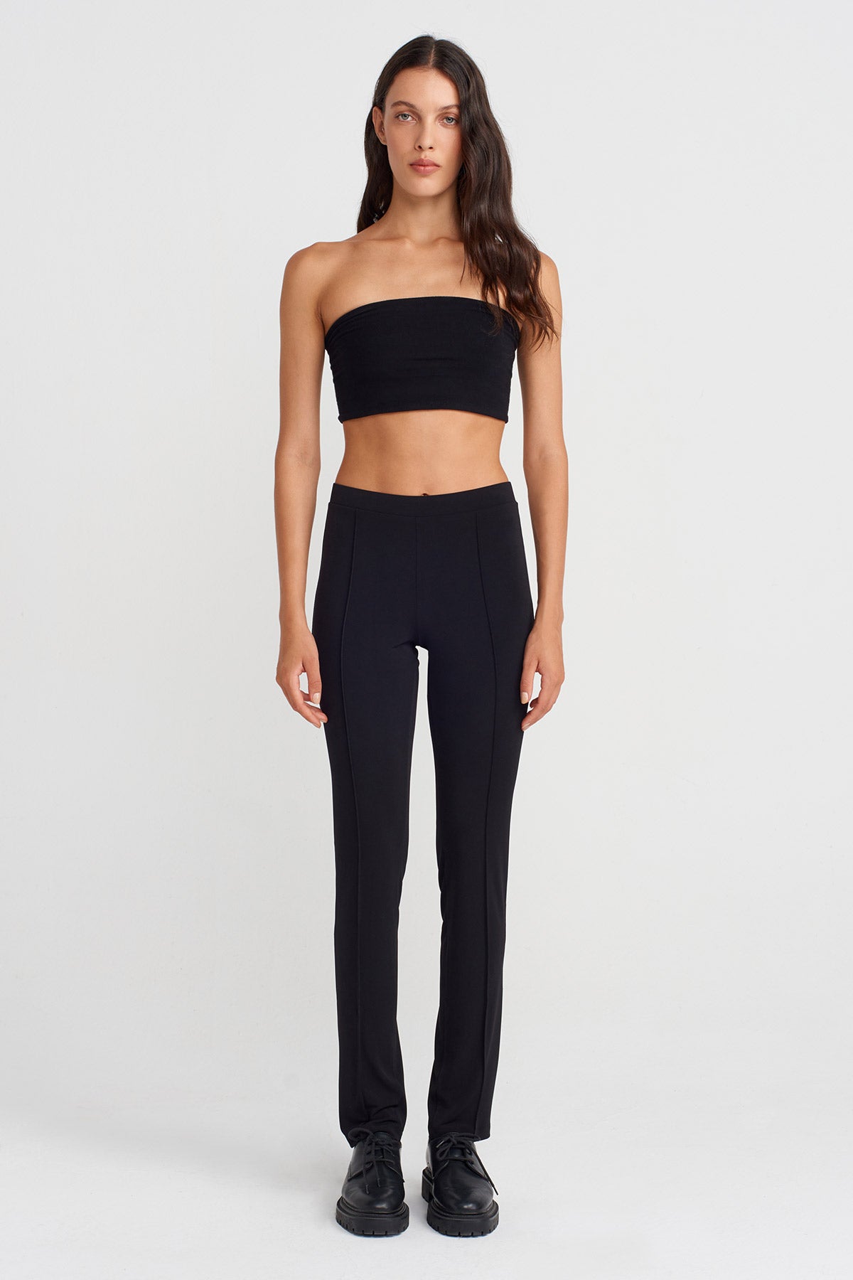 Black Iron-Stitched Skinny Jersey Trousers-K253013072