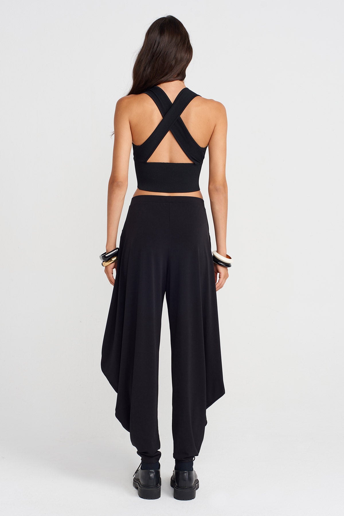 Siyah Yanları Drapeli Jarse Pantolon-K253013076