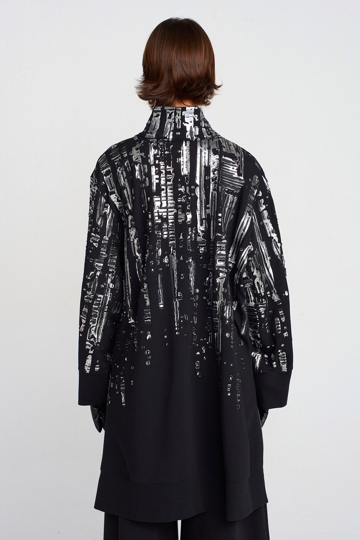 Black Puffy Silver Printed Short Dress-K254014037