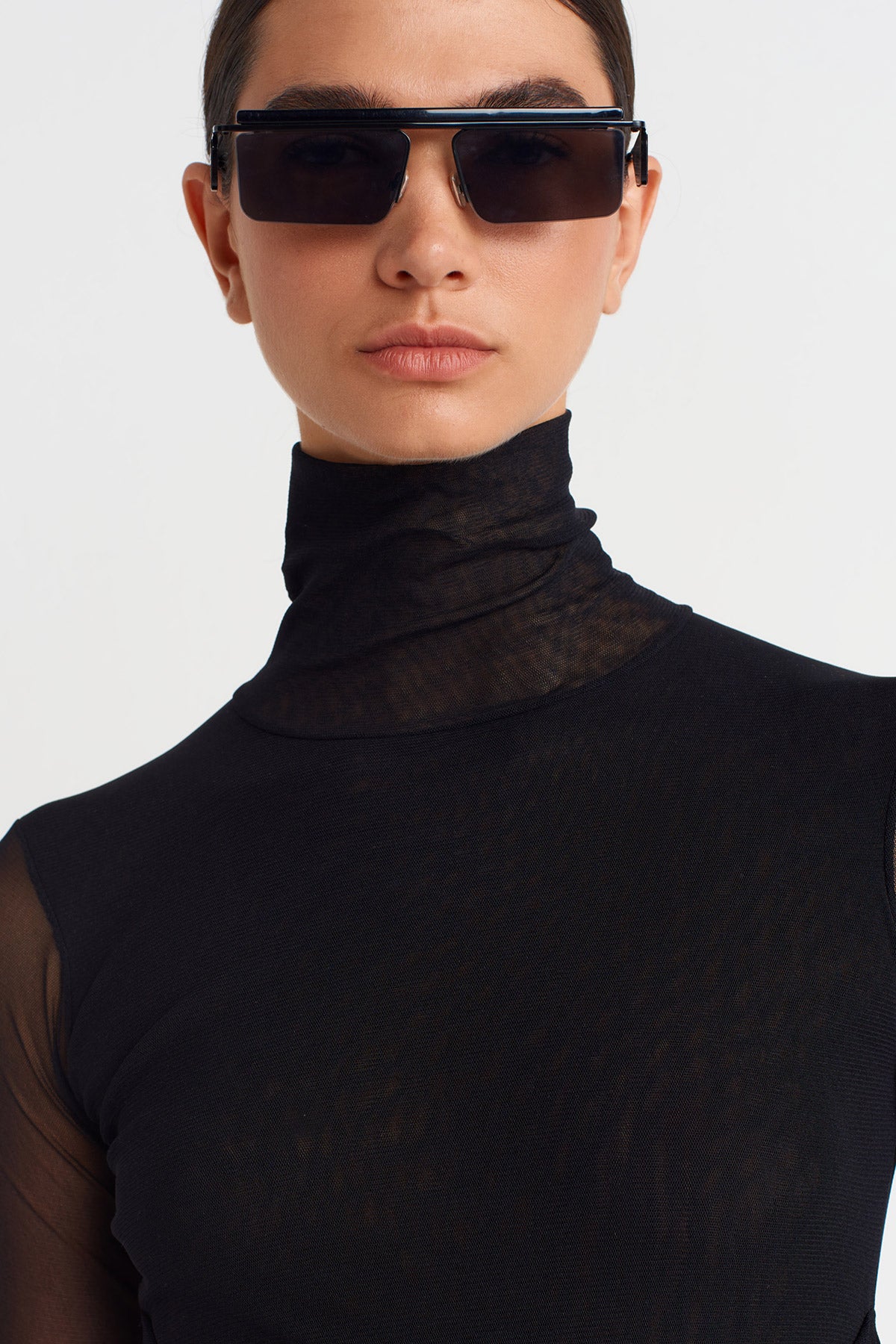 Siyah Büzgülü Uzun Tül Elbise-K254014053