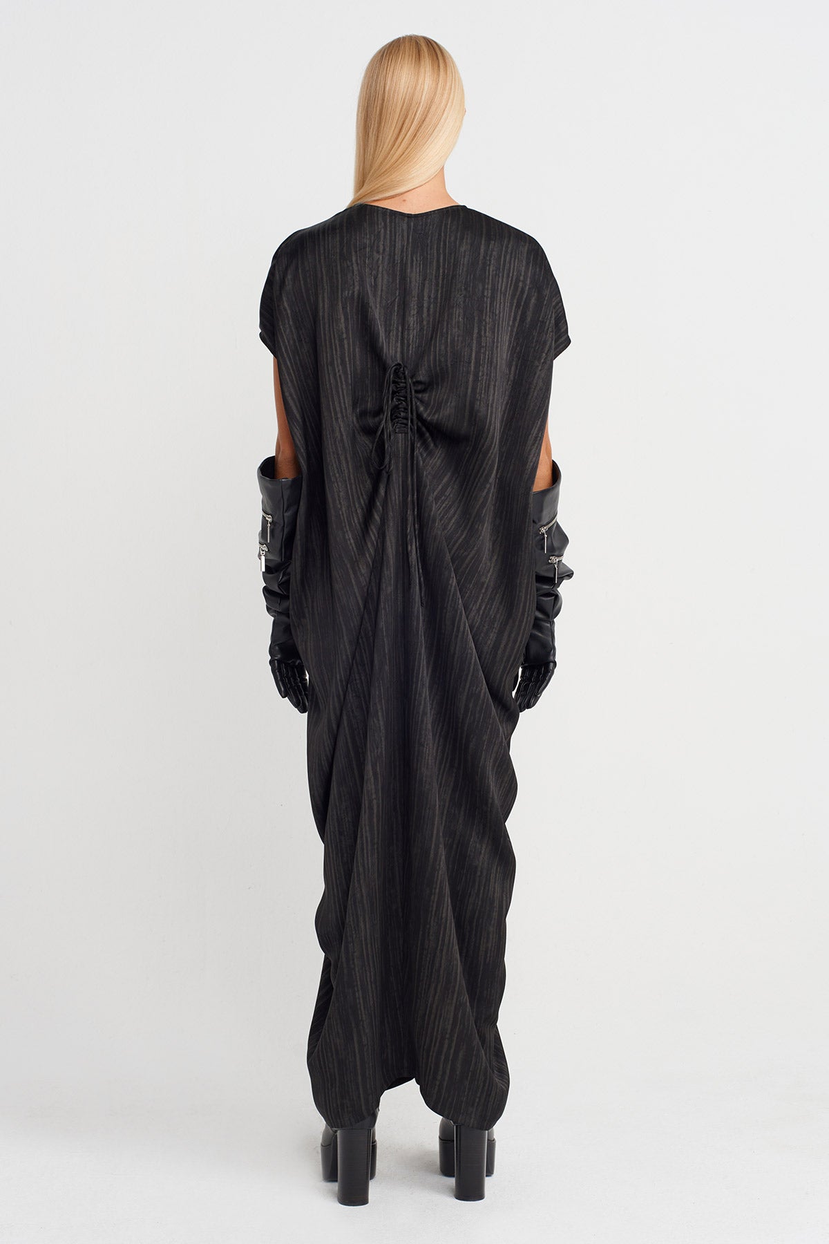 Kahverengi Drape Detaylı Maxi Elbise-K254014057