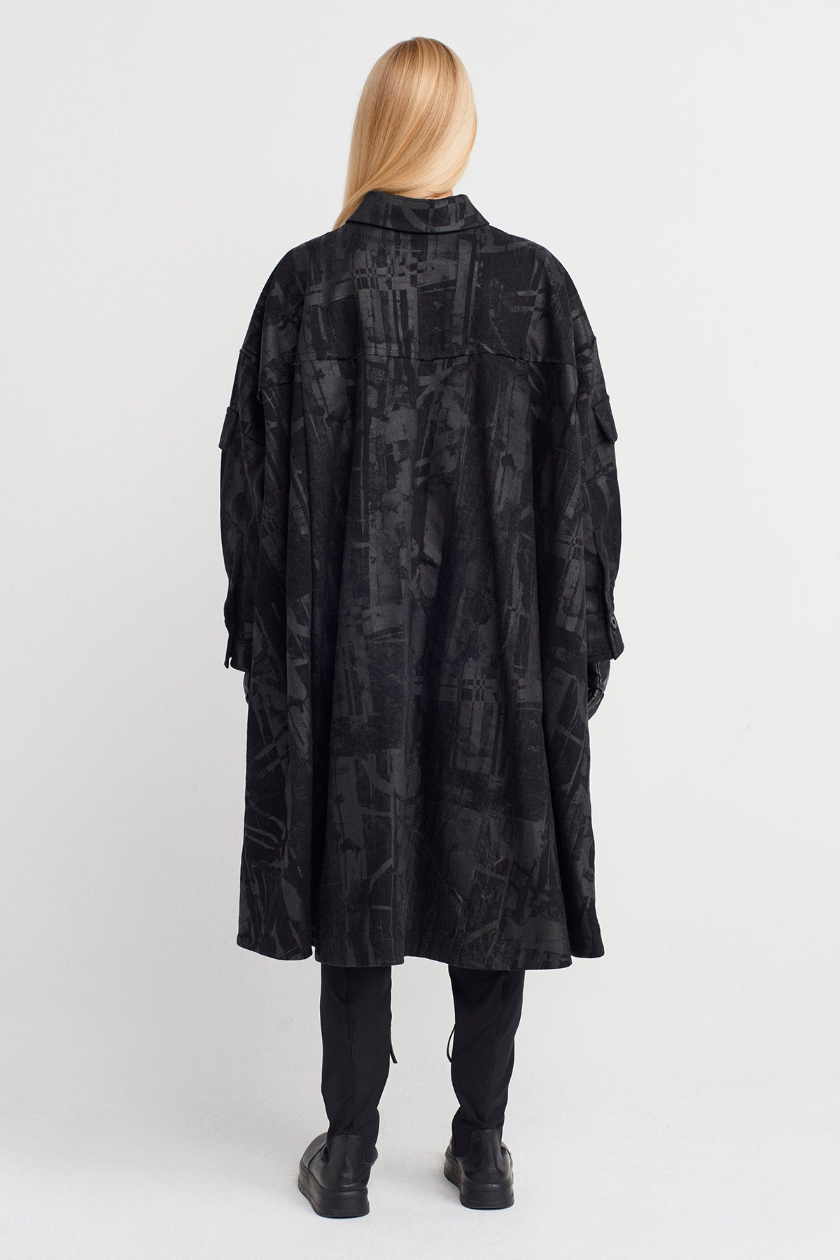 Black Printed Oversize Shirt Dress-K254014060