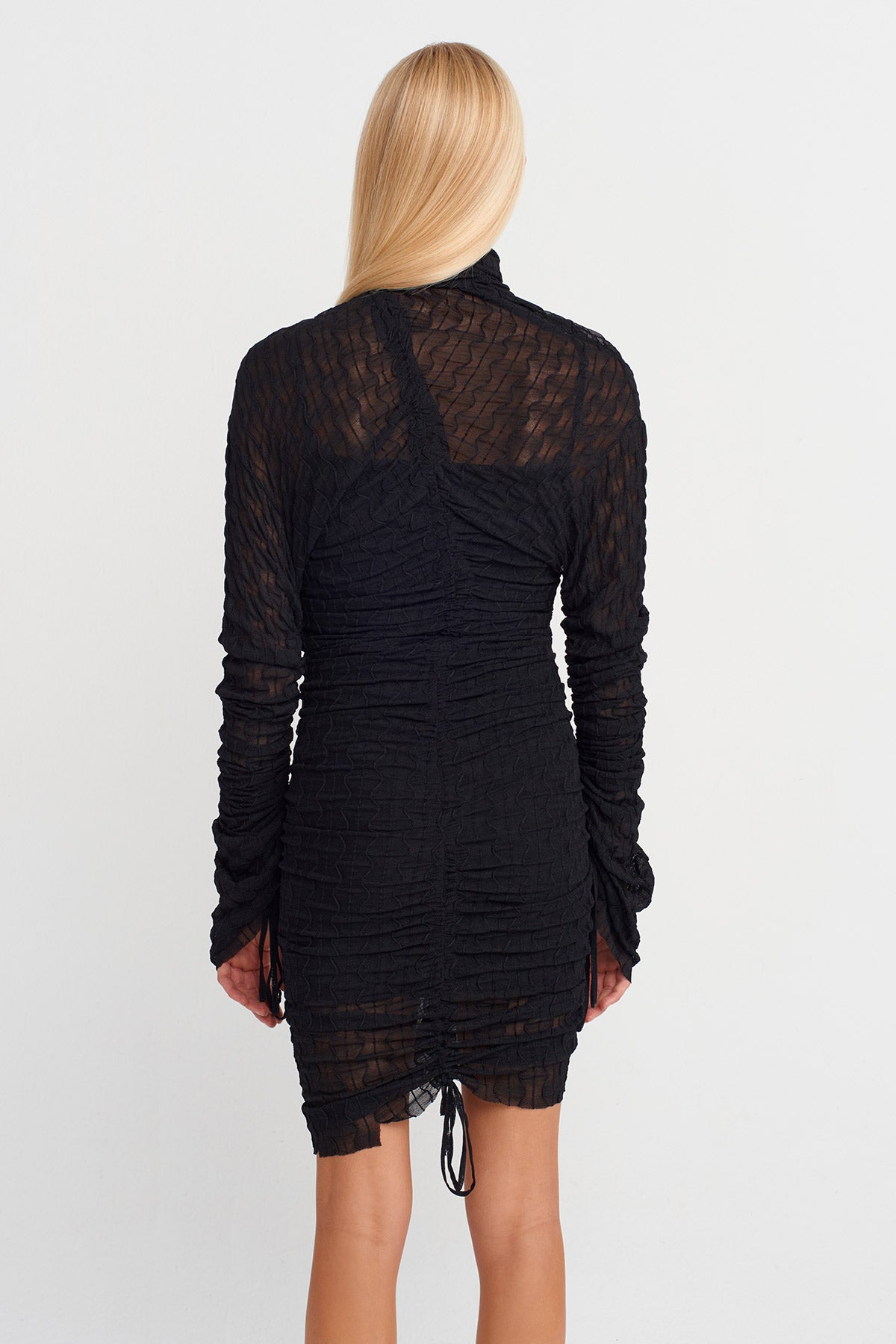 Siyah Drapeli Mini Elbise-K254014062