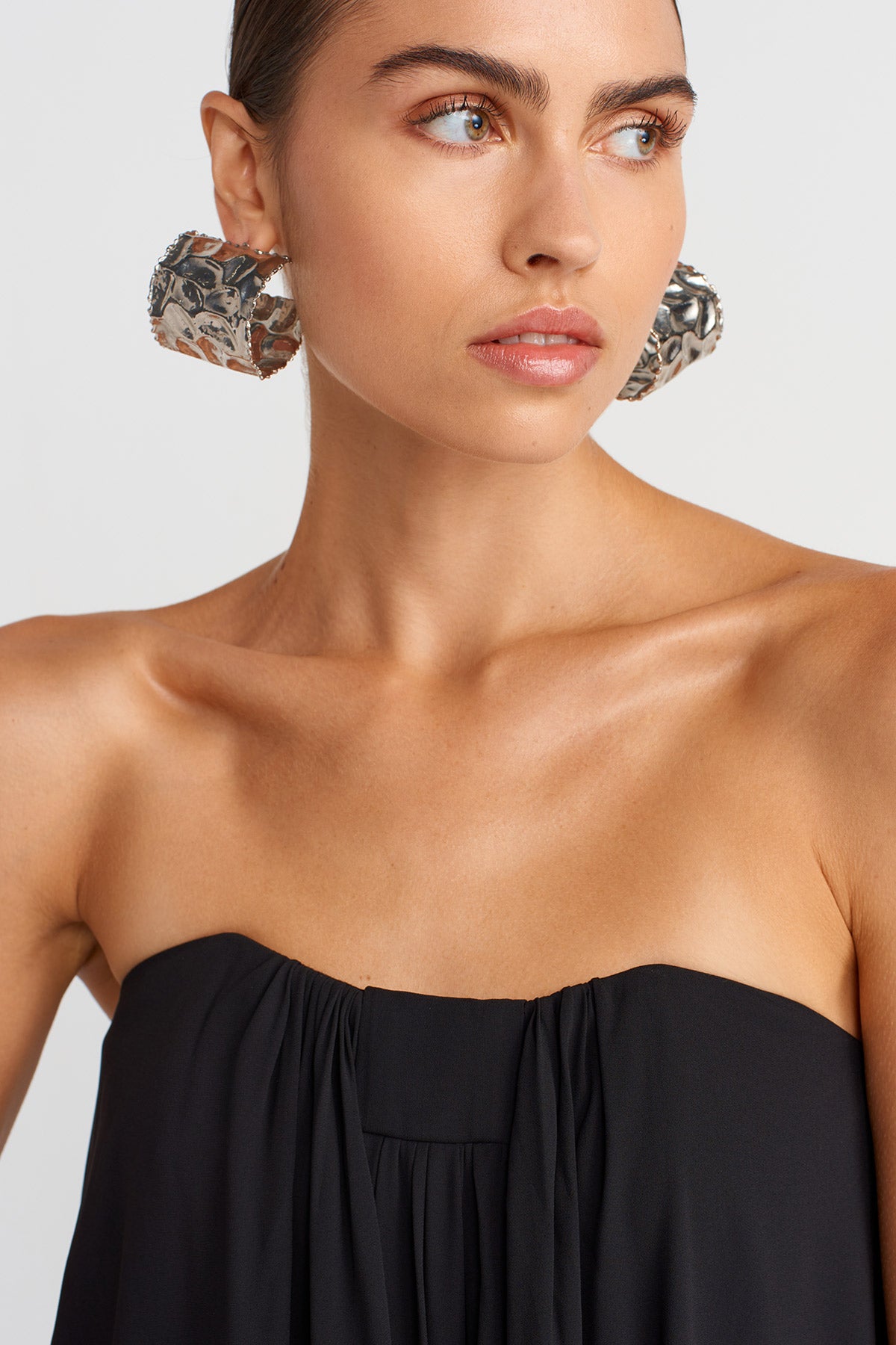 Siyah Straplez Uzun Elbise-K254014088