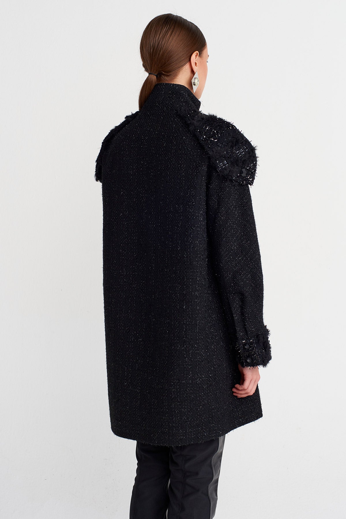 Siyah Askeri Detaylı Tweed Elbise-K254014096