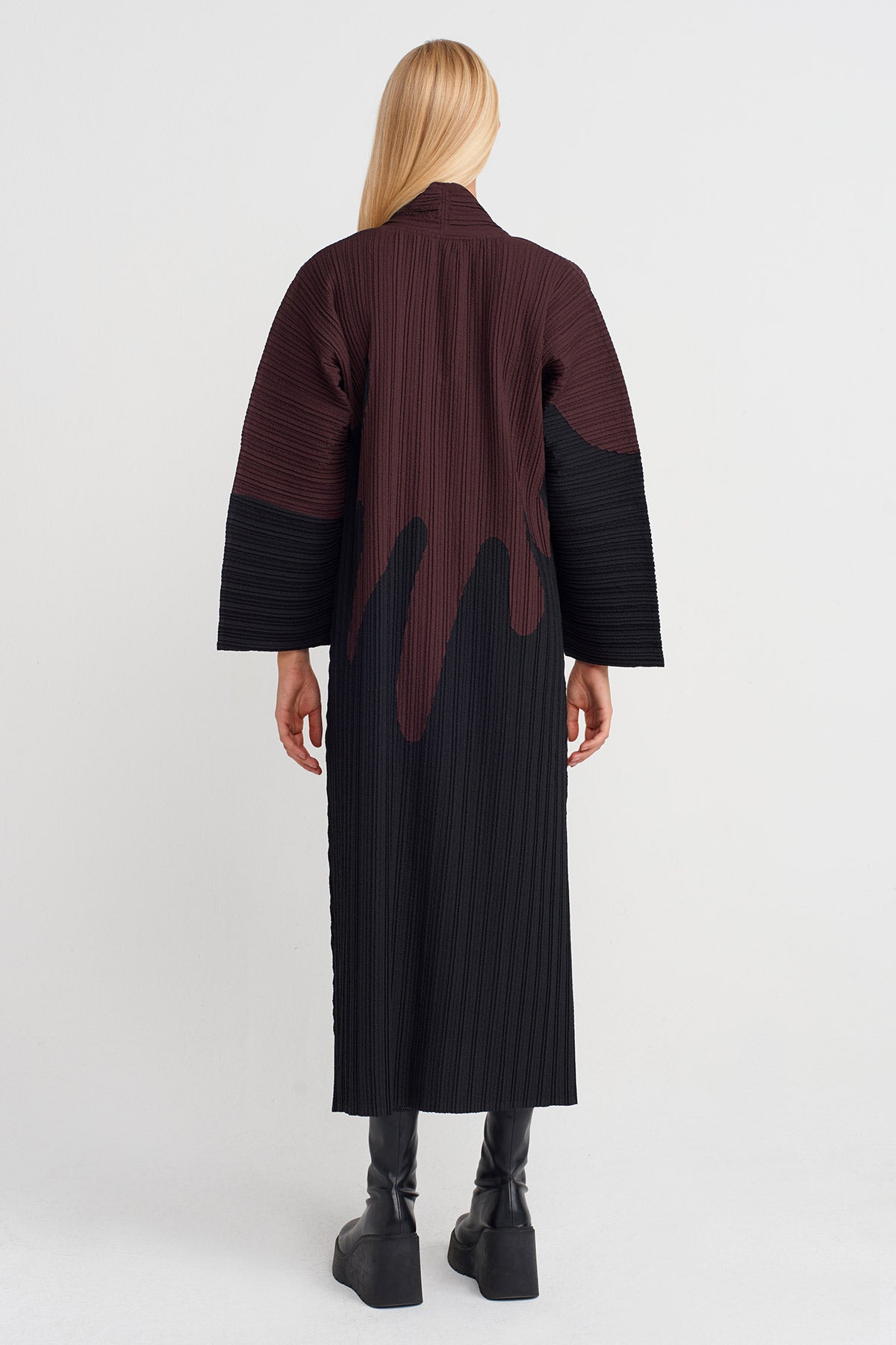 Multicolor Desenli Pliseli Uzun Elbise-K254014107