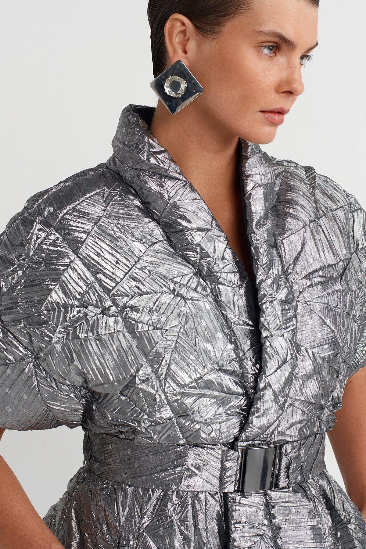 Gümüş Dolgulu Plise Kimono Yelek-K255015009