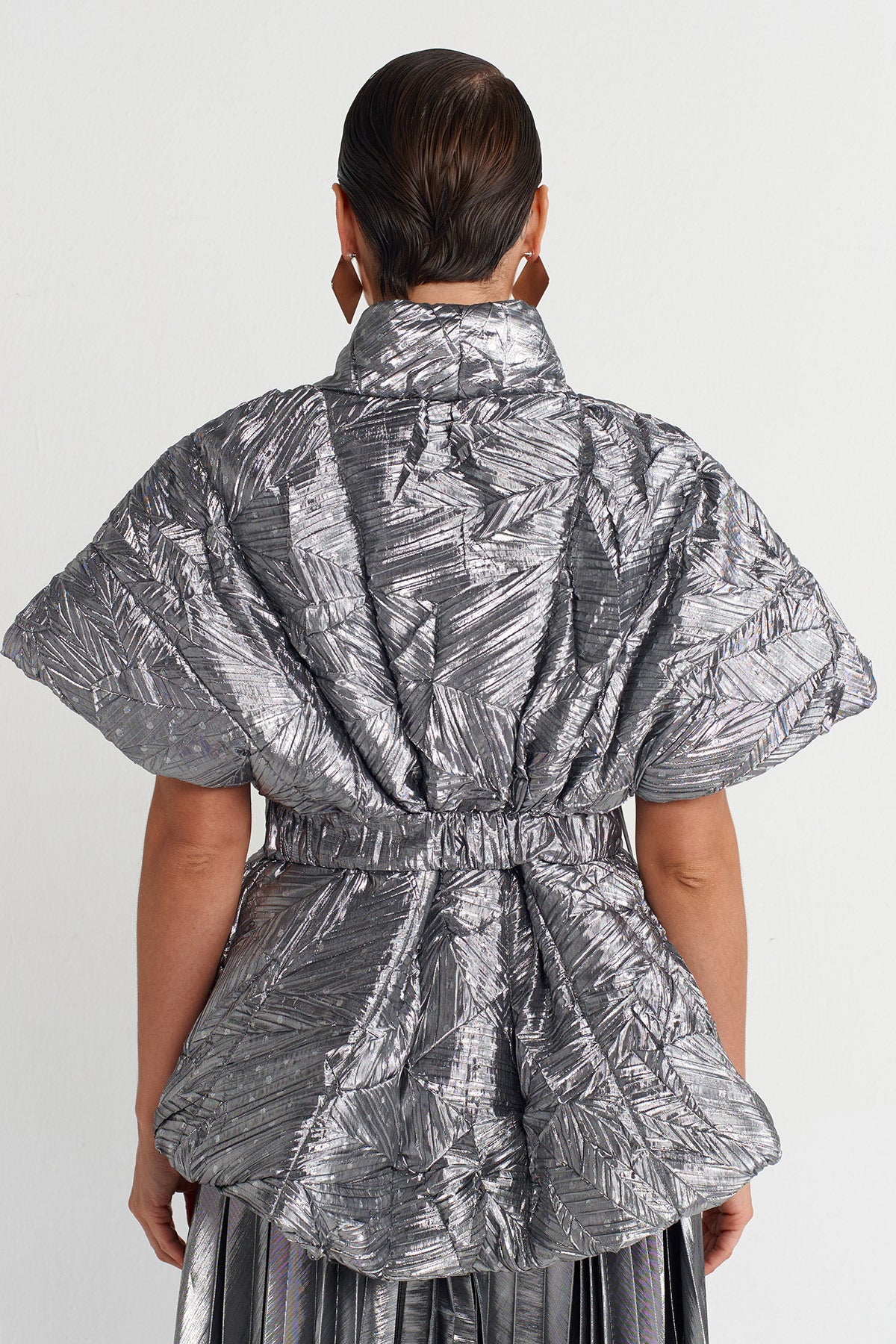 Gümüş Dolgulu Plise Kimono Yelek-K255015009