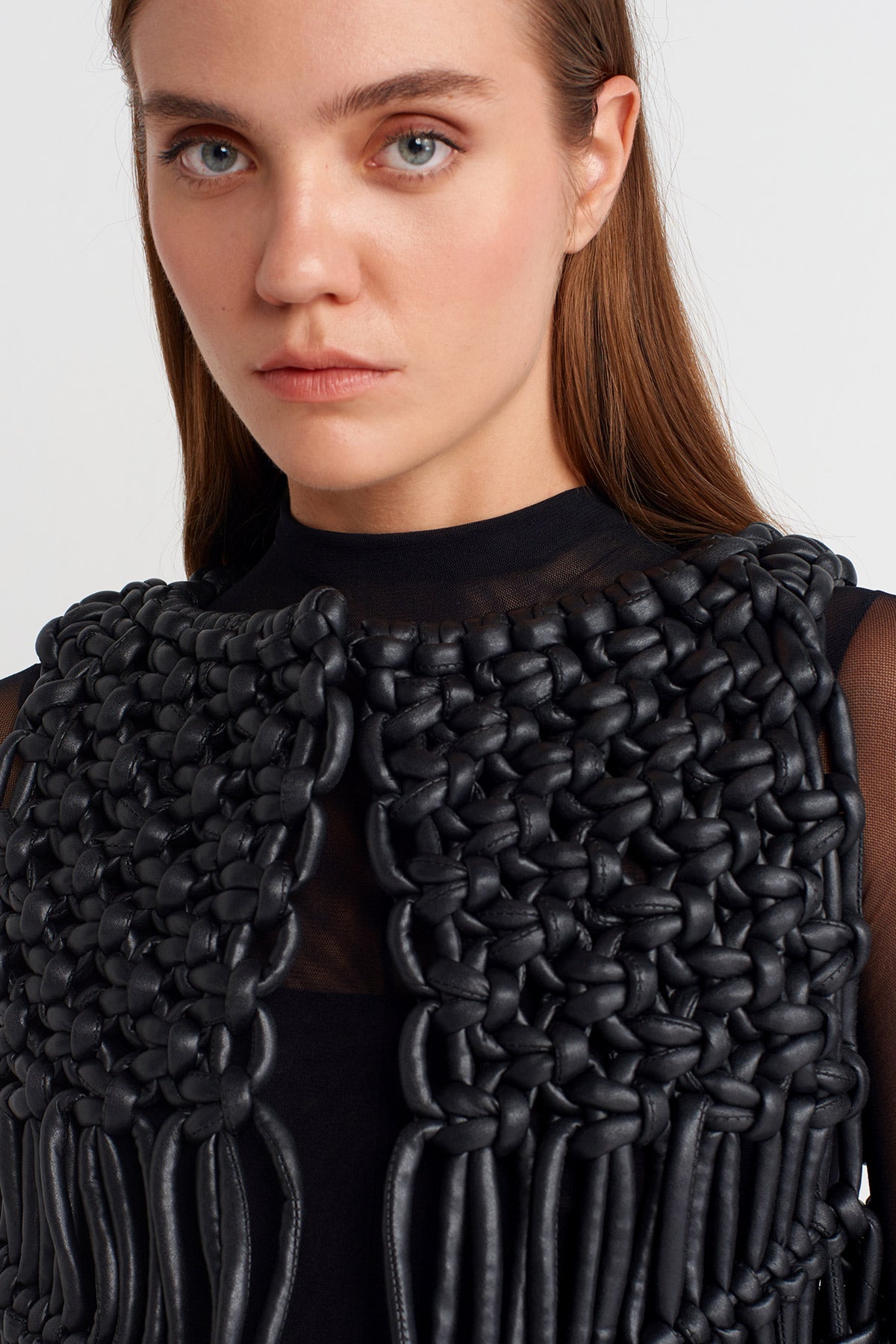 Siyah El Örgüsü Makrome Yelek-K255015035