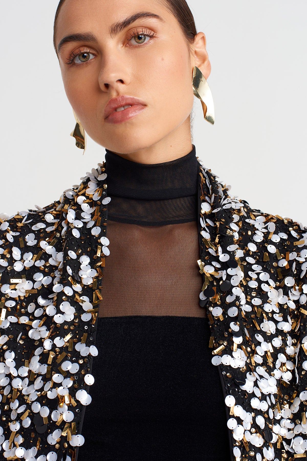 Black Sequin Embroidered Stylish Jacket-K255015067