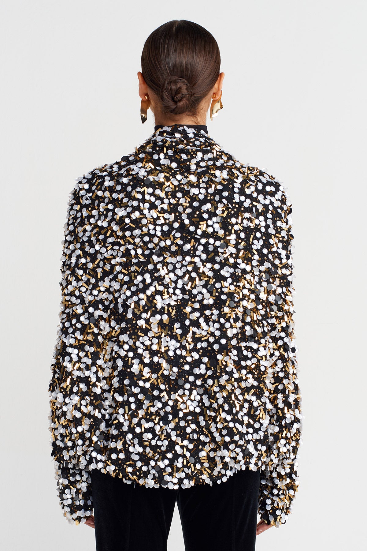 Black Sequin Embroidered Stylish Jacket-K255015067