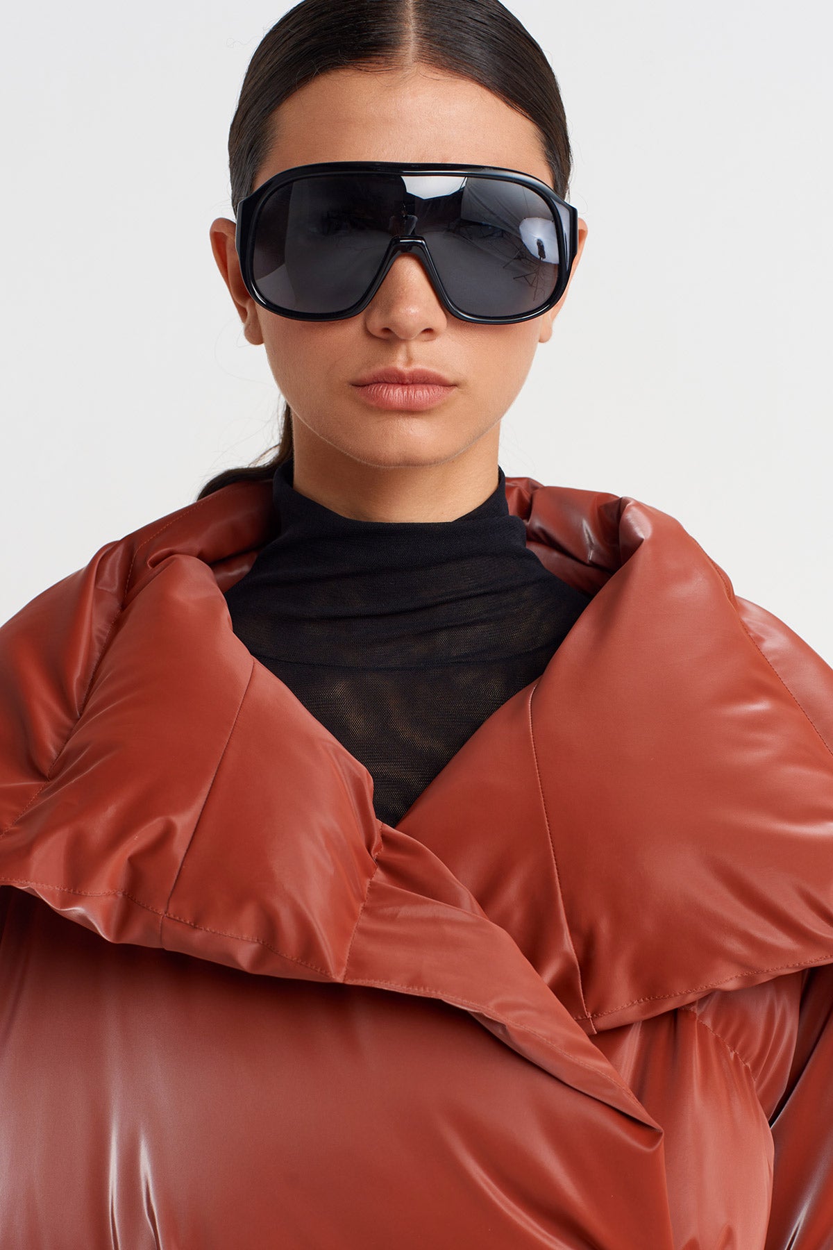 Bakır Vegan Deri Puffer Kaban-K255015072