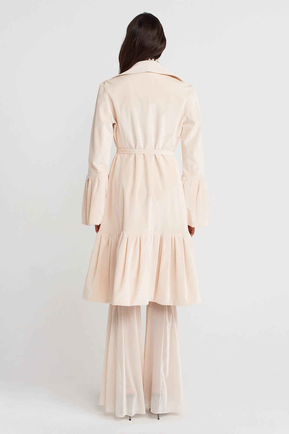 Natur Belden Bağlanır Uzun Ceket-K255015090