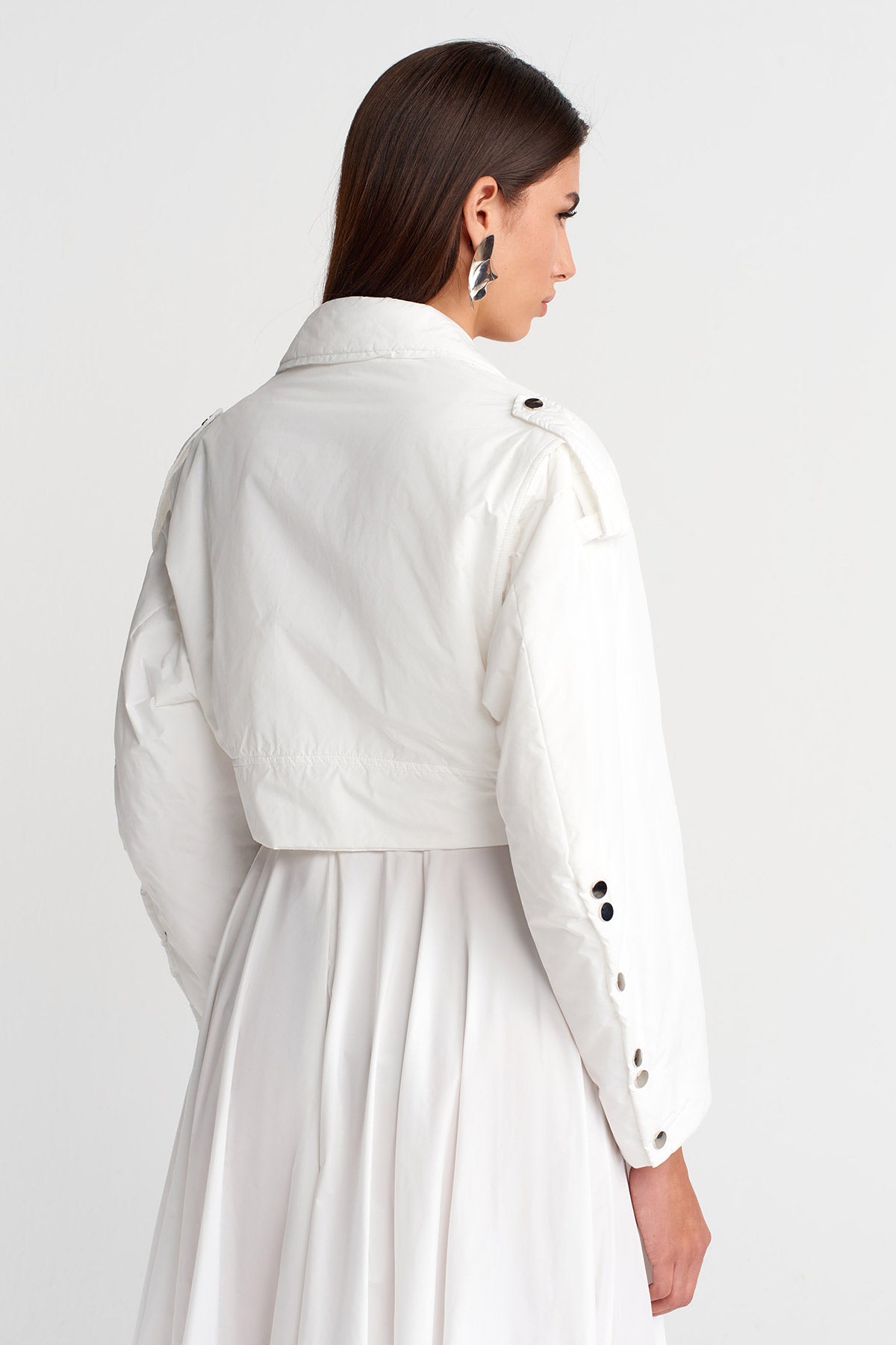 Off White Belted Short Puffer Biker Jacket-K255015097