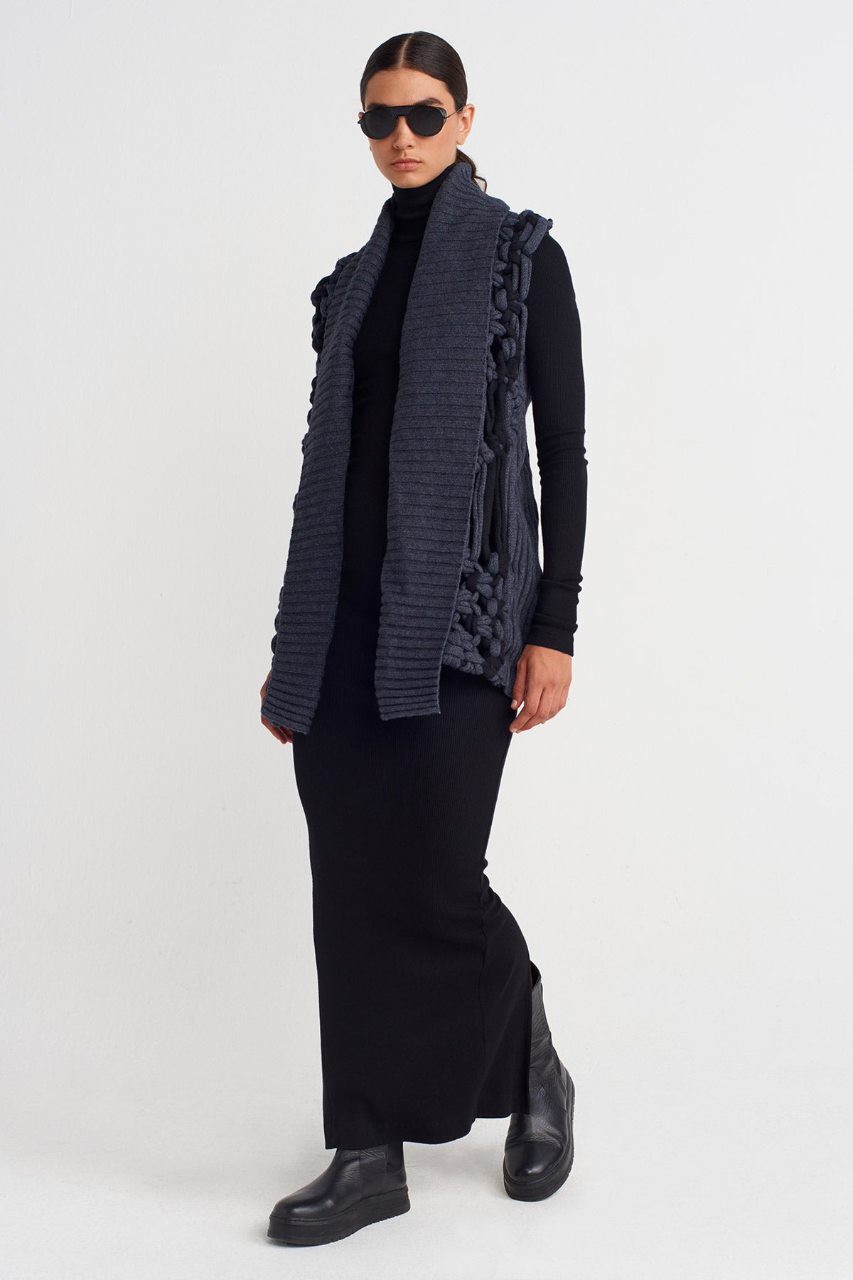 El Örgüsü Makrome Detaylı Uzun Yelek-K255015102