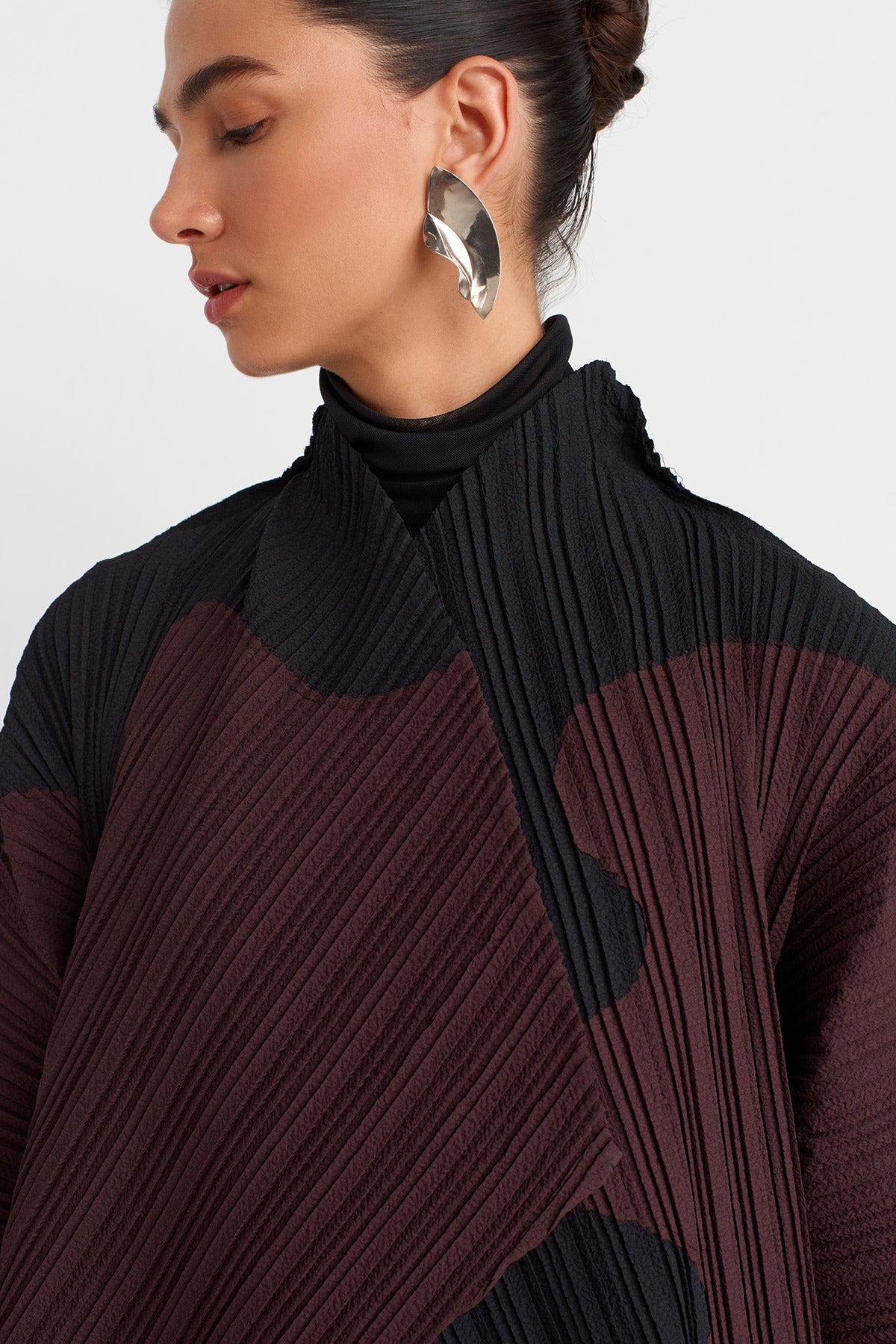 Multicolor Desenli Pliseli Uzun Ceket-K255015108