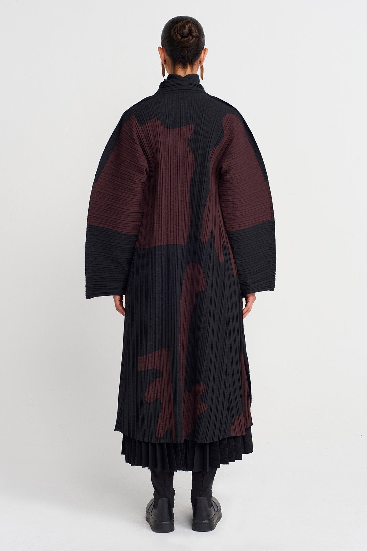 Multicolor Desenli Pliseli Uzun Ceket-K255015108