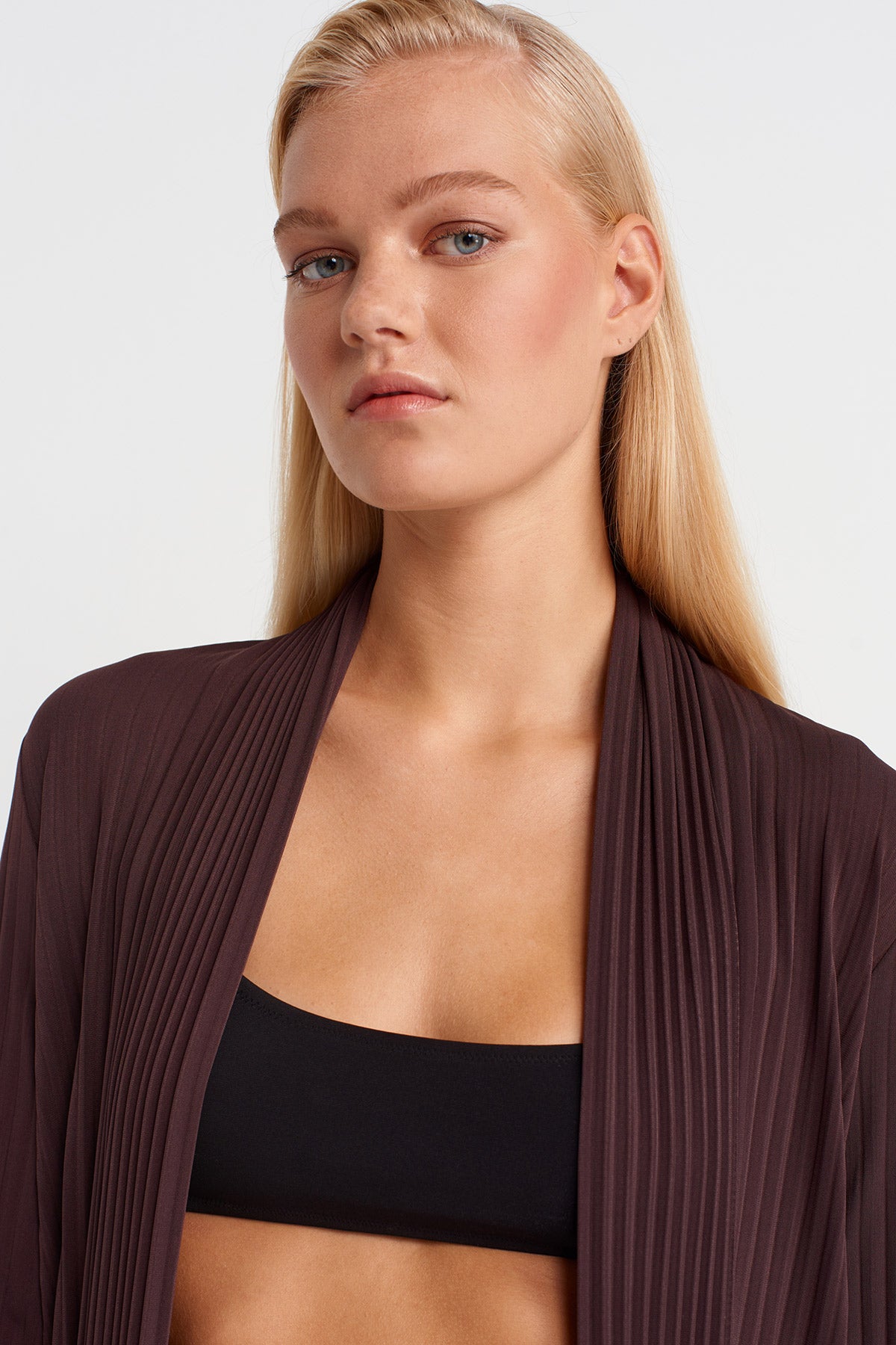 كارديجان طويل مطوي باللون الأرجواني الداكن - K255015109